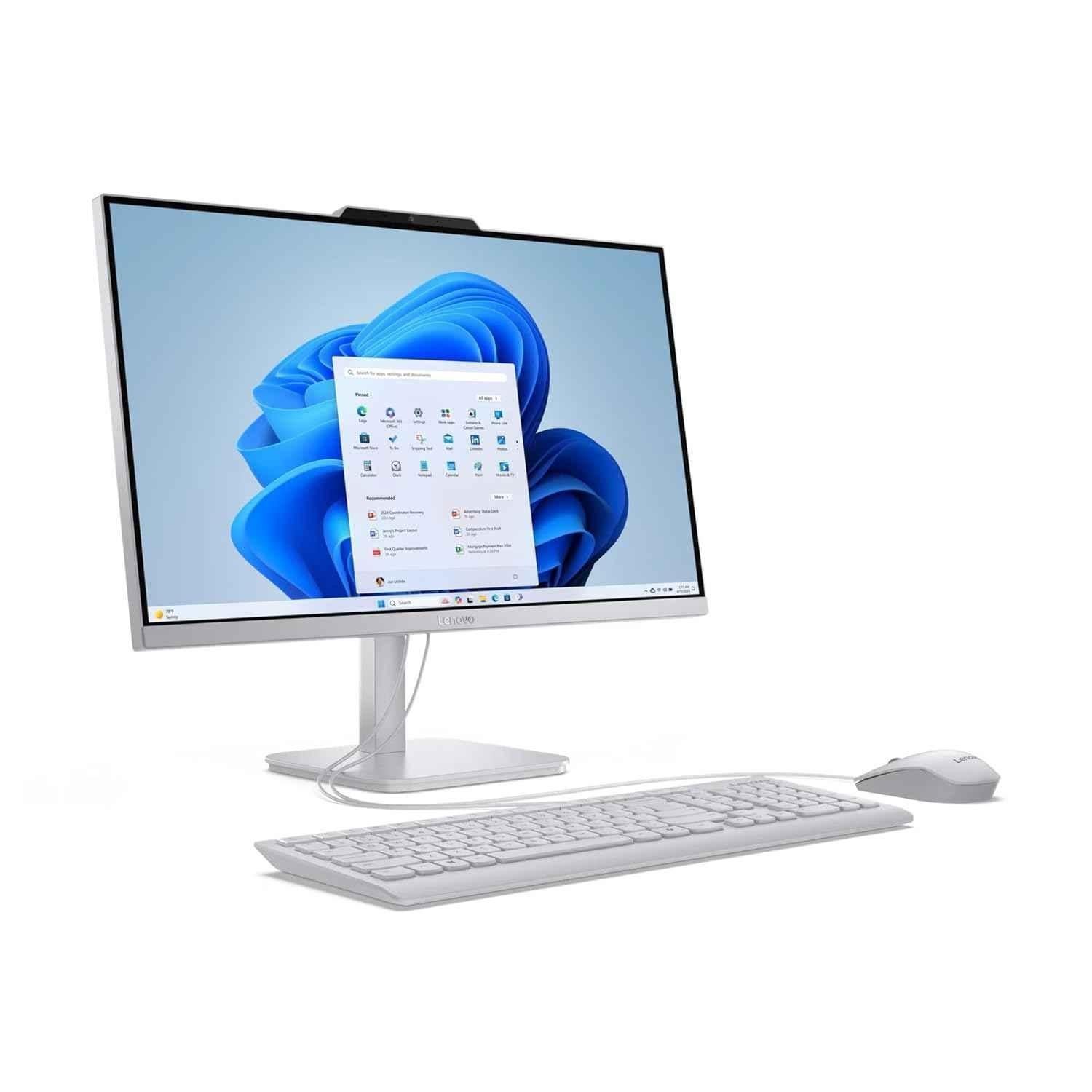 Lenovo A100 All in One Cloud Grey 23.8 inch FHD 3 Side Edgeless Desktop PC with Intel N100 Processor/8GB/512GB SSD/Win11/MS Office 2024/5MP Camera/USB Calliope Keyboard & Mouse, F0J6005FIN