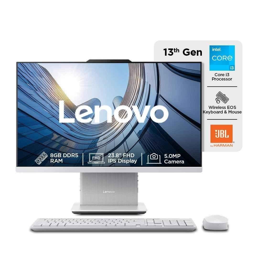 Lenovo IdeaCentre AIO 24IRH9 Cloud Grey Desktop with 13th Gen/Intel Core i3-1315U/8GB/512GB SSD/Win 11/Microsoft 365 & Office 24/Wireless EOS Keyboard & Mouse/24 inch FHD Display, F0HN00PGIN