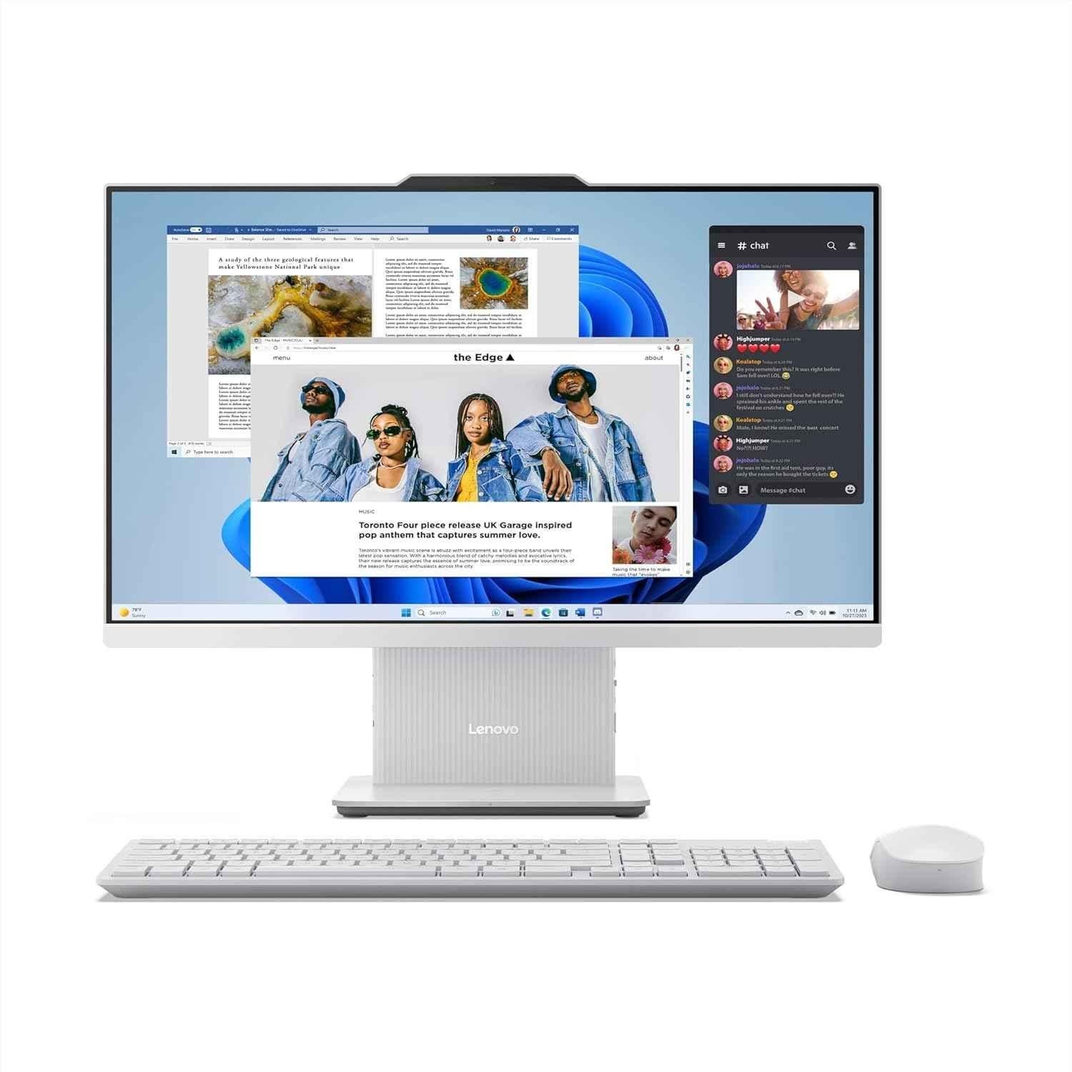 Lenovo IdeaCentre AIO 24 inch QHD All In One Desktop with AMD Ryzen 7 7735HS/8GB DDR5/512GB SSD/MS Office 2024/Windows 11 Home, Keyboard & Mouse, F0HR009BIN