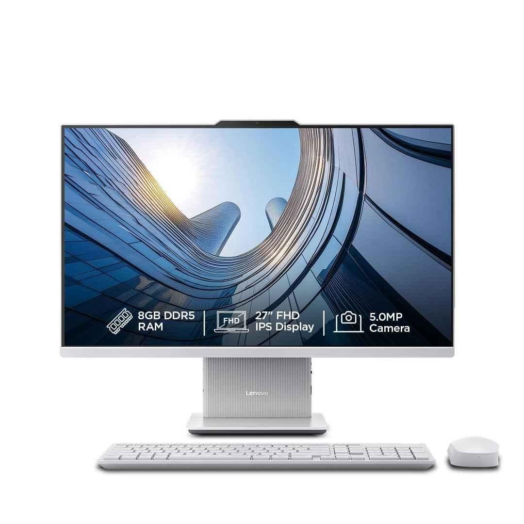 Lenovo IdeaCentre AIO 27 inch Cloud Grey QHD All In One Desktop with Intel Core i3-1315U/8GB DDR5/512GB SSD/MS Office 2021/Windows 11 Home, Keyboard & Mouse, F0HM00G4IN