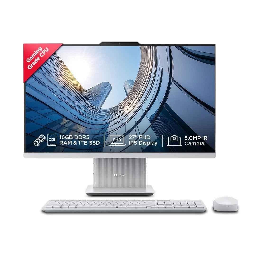 Lenovo IdeaCentre AIO 27 inch Grey QHD All In One Desktop with Intel Core i5 13420H/16GB DDR5/1TB SSD/MS Office 2024/Windows 11 Home, Keyboard & Mouse, F0HM00PMIN