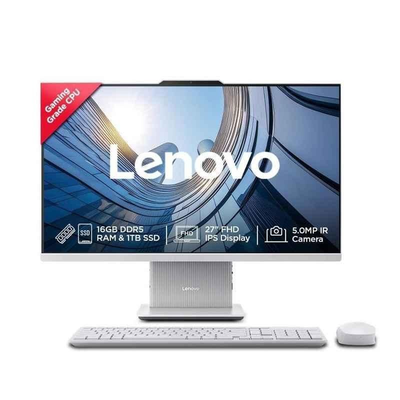 Lenovo IdeaCentre AIO 27 inch Cloud Grey QHD All In One Desktop with Intel Core i5 13420H/32GB DDR5/1TB SSD/MS Office 2021/Windows 11 Home, Keyboard & Mouse, F0HM003CIN
