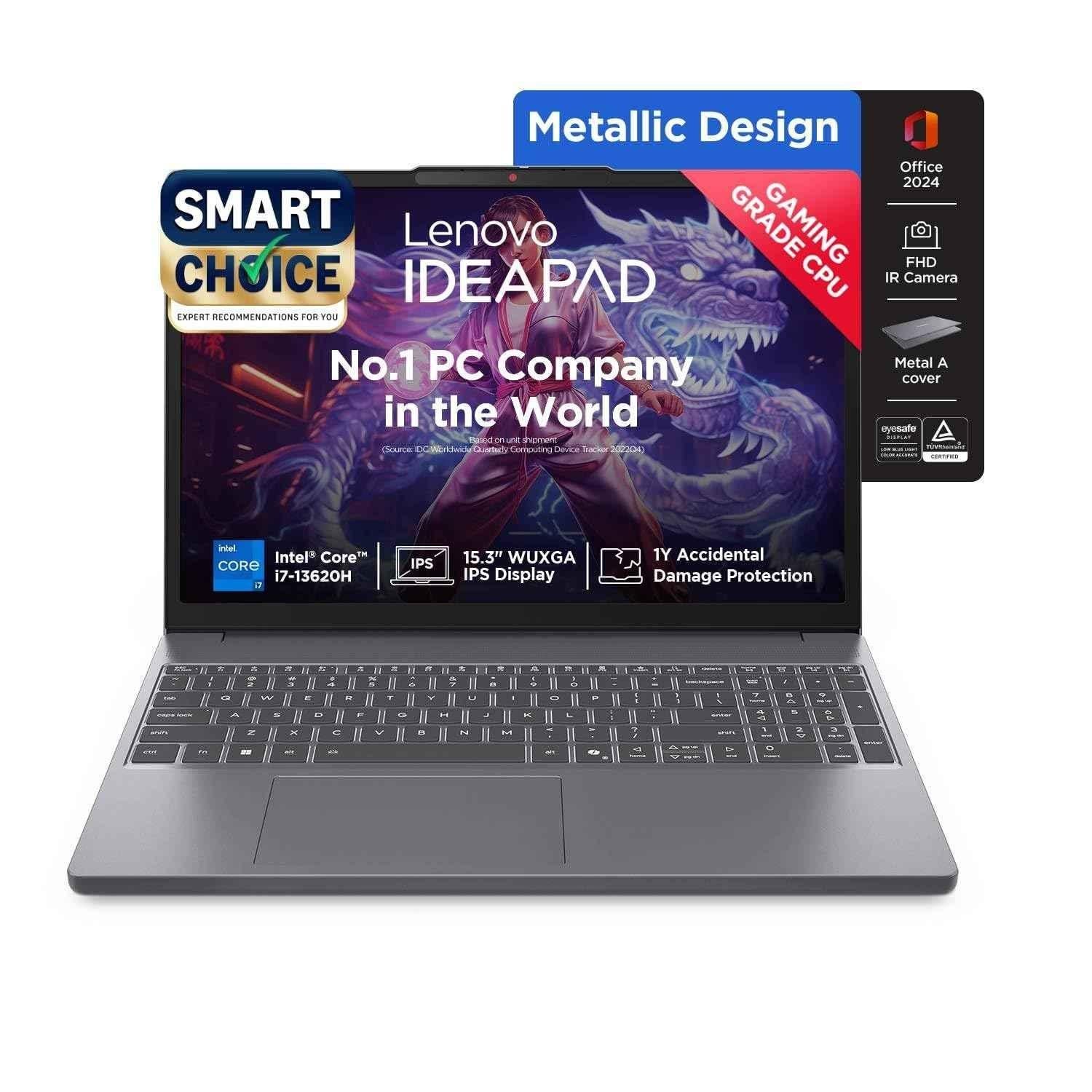 Lenovo IdeaPad Slim 3 Luna Grey Laptop with 13th Gen Intel Core i7-13620H/16GB/512GB SSD/Win 11 & 15.3 inch WUXGA Display, 83K100RVIN