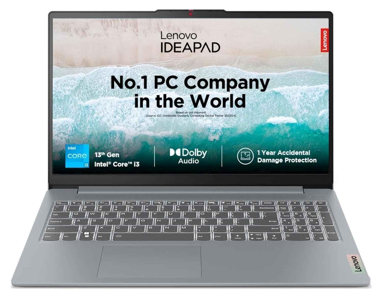 Lenovo IdeaPad Slim 3 Arctic Grey Laptop with 13th Gen/Intel Core i3 Processor/8GB RAM/512GB SSD & 15.6 inch FHD Display, 82X700G3IN