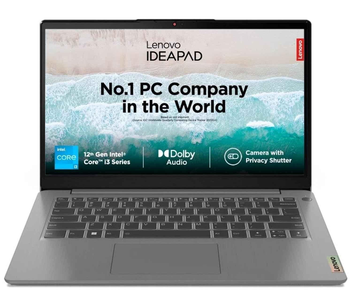 Lenovo IdeaPad 3 Grey Laptop with 12th Gen/Intel Core i3-1215U Processor/8GB RAM/512GB SSD & 14 inch FHD Display, 82RJ00G0IN