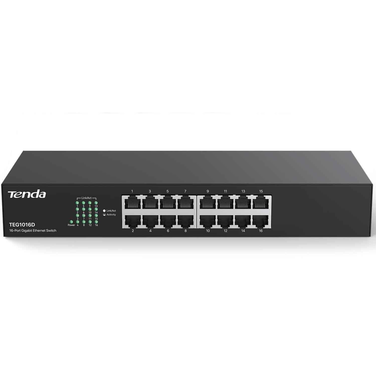 Tenda TEG1016D 16 Port Gigabit Unmanaged Ethernet Switch with Network Switch Hub, Traffic Optimization, Plug & Play