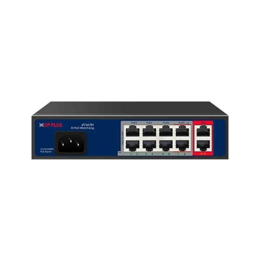 CP Plus 8 Port Fast Ethernet PoE Switch with 2 Gigabit Uplink Port, CP-ANW-HPU8G2-N12