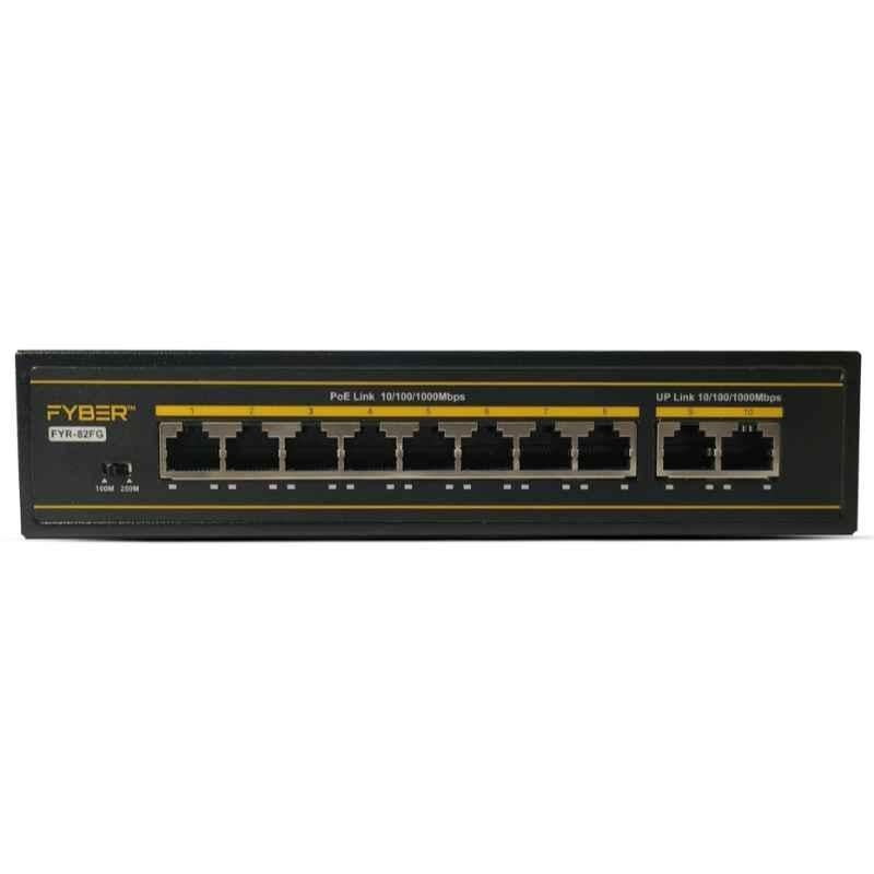 Fyber 8 Port 10/100/1000Mbps +2 Uplink 10/100/1000Mbps 130W Giga PoE Switch, FYR-82FG