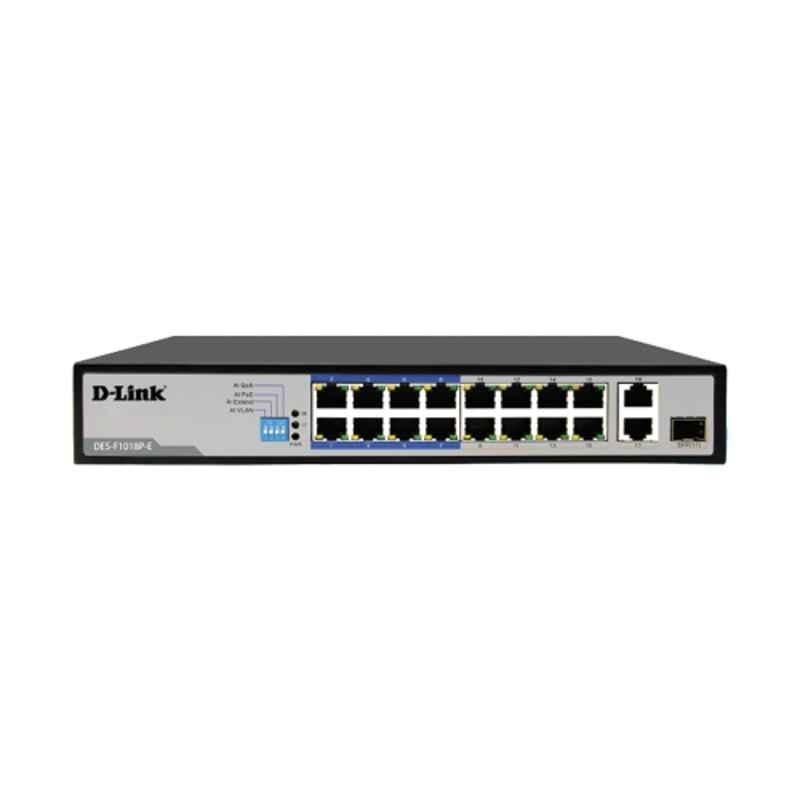 D-Link 18 Ports 16FE PoE+1 Gigabit & 1 Compo Uplink Port 250m PoE Network Switch, DES-F1018P-E