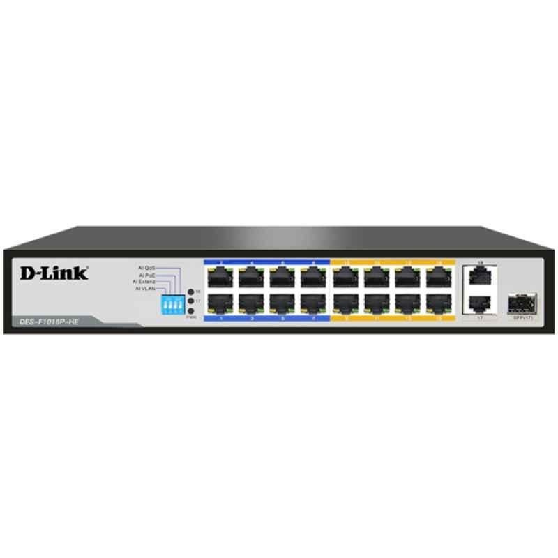 Dlink 16 10/100Mbps POE with 1 Gigabit & 1 Combo RJ45/SFP Uplink 500m PoE Switch, DES-F1016P-HE