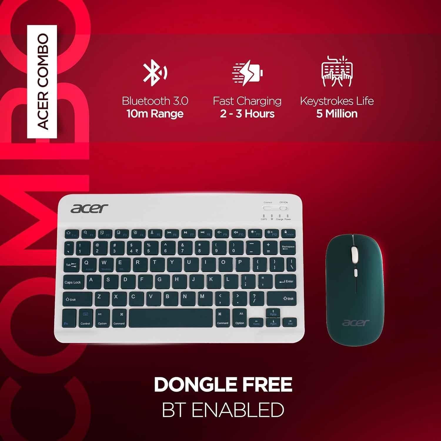 Acer 10m Green Wireless Keyboard & 3 DPI Mouse Combo, ZC.A01SI.18L