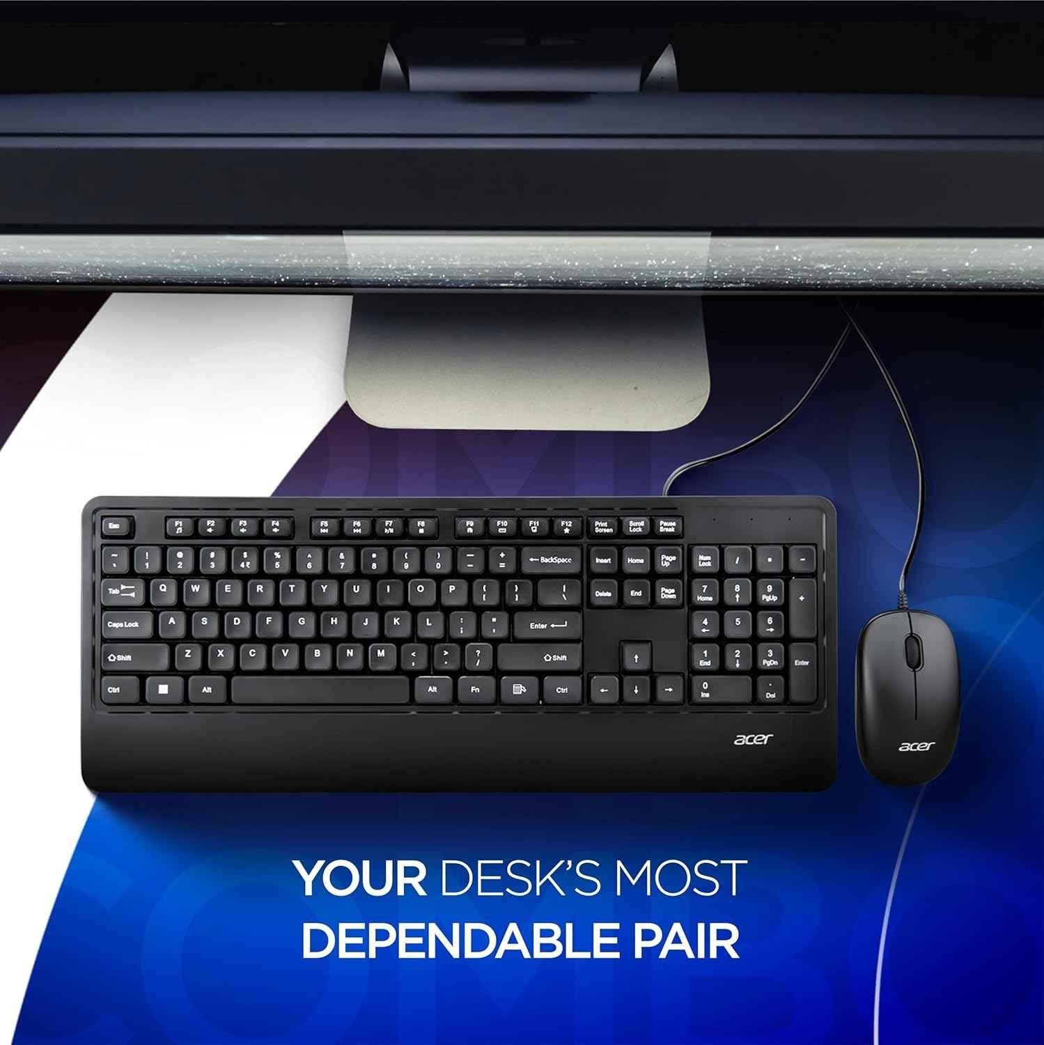 Acer Black USB 2.0 Wired Keyboard & Mouse Combo with 1600 DPI & Rupee Symbol Key, ZC.A01SI.2DQ - view 1