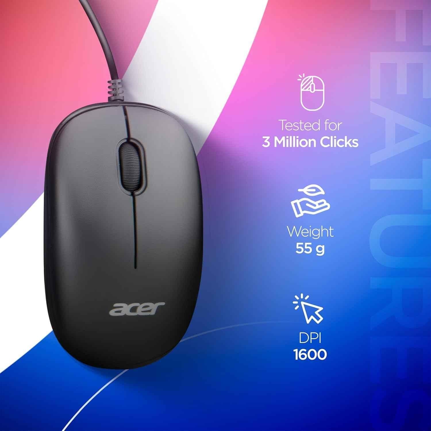 Acer Black USB 2.0 Wired Keyboard & Mouse Combo with 1600 DPI & Rupee Symbol Key, ZC.A01SI.2DQ - view 3