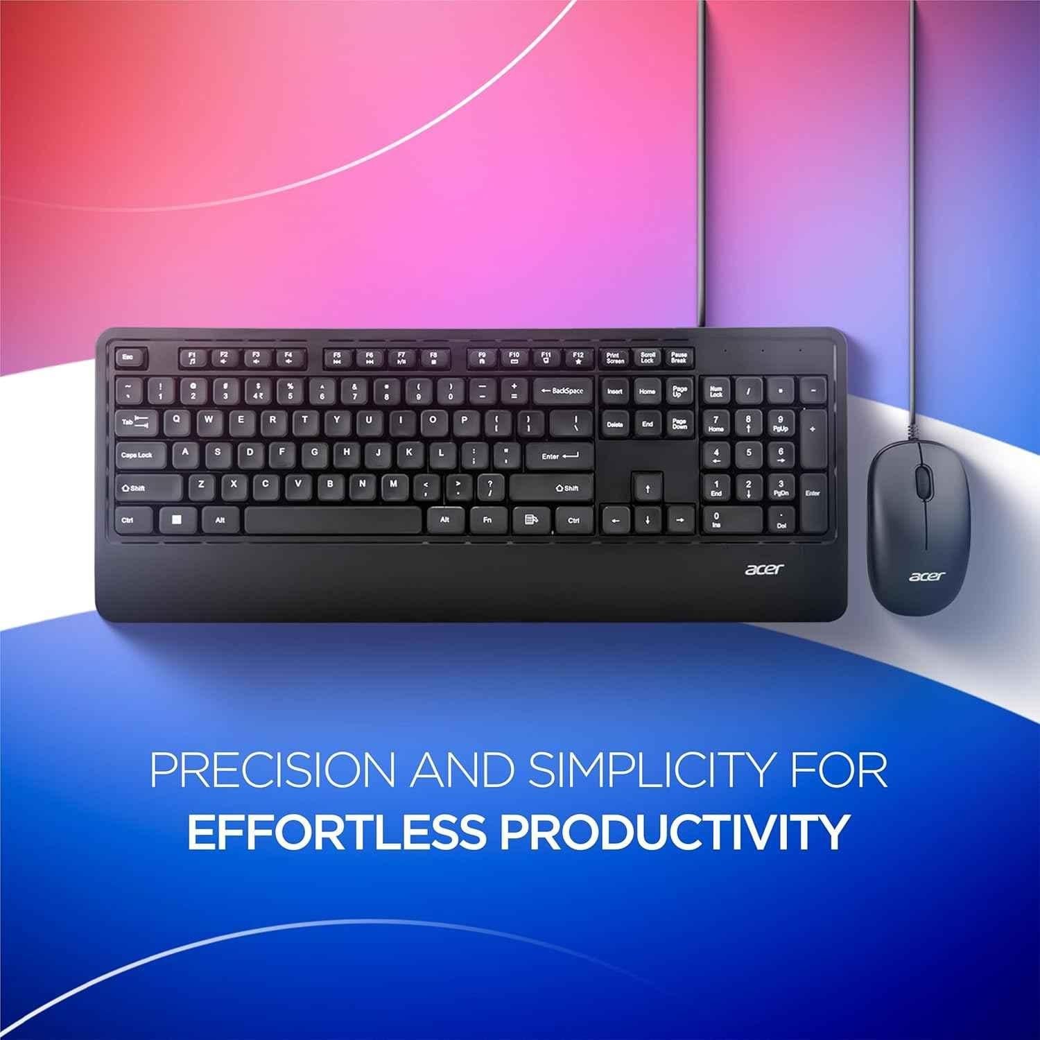 Acer Black USB 2.0 Wired Keyboard & Mouse Combo with 1600 DPI & Rupee Symbol Key, ZC.A01SI.2DQ - view 4
