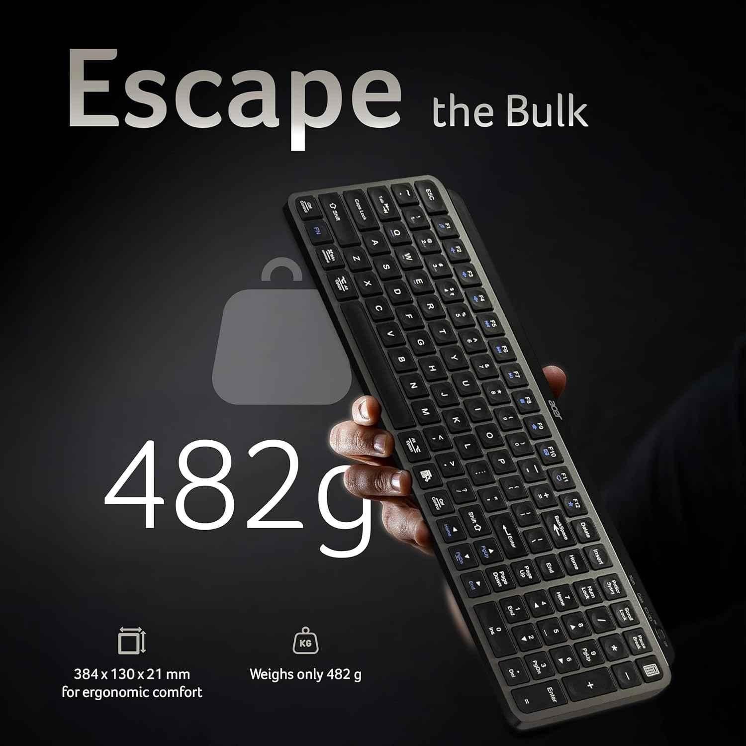 Acer KeyPro X105 105 Keys ABS Grey USB-C Wireless Keyboard with Dual Mode, ZC.A01SI.3ZF - view 1