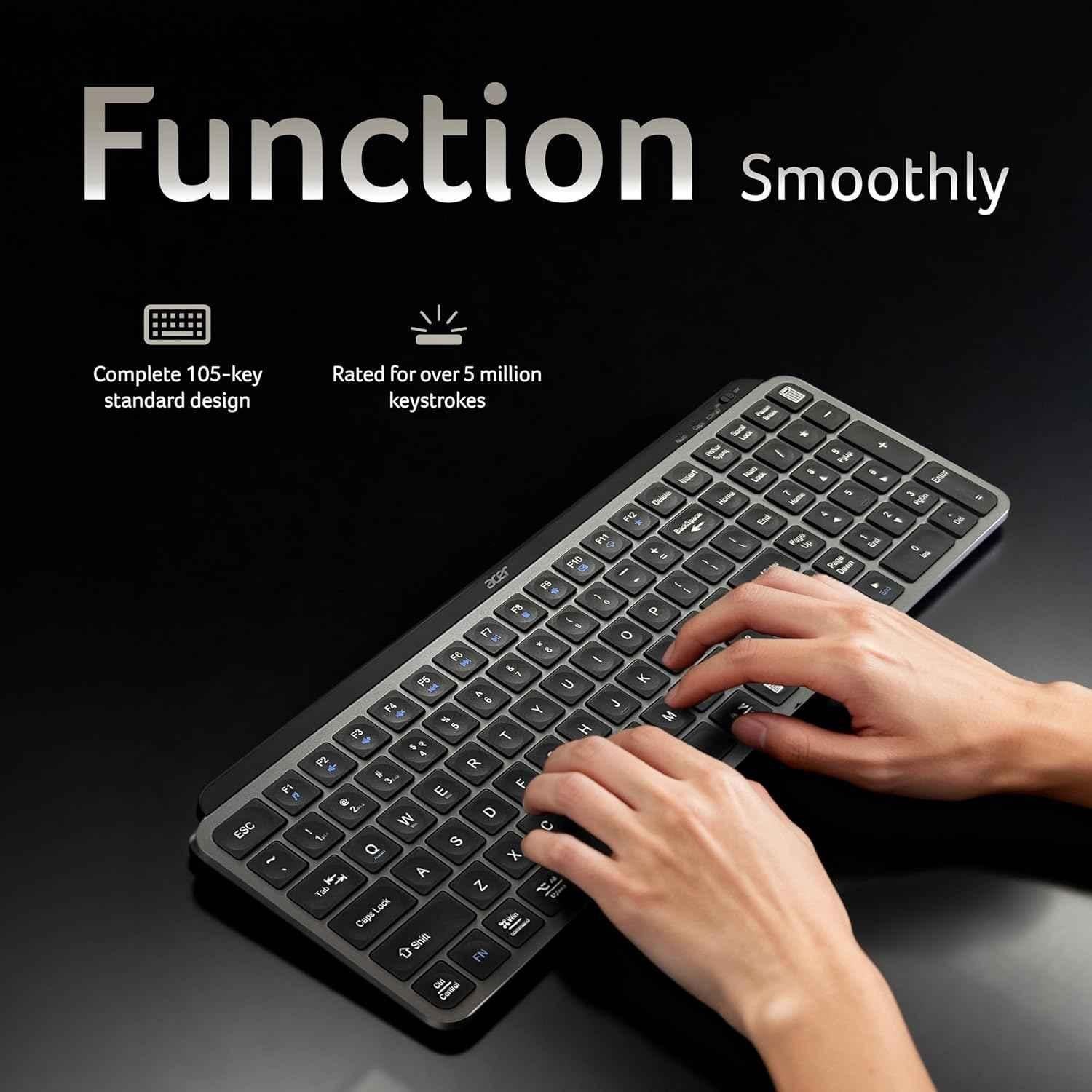 Acer KeyPro X105 105 Keys ABS Grey USB-C Wireless Keyboard with Dual Mode, ZC.A01SI.3ZF - view 4