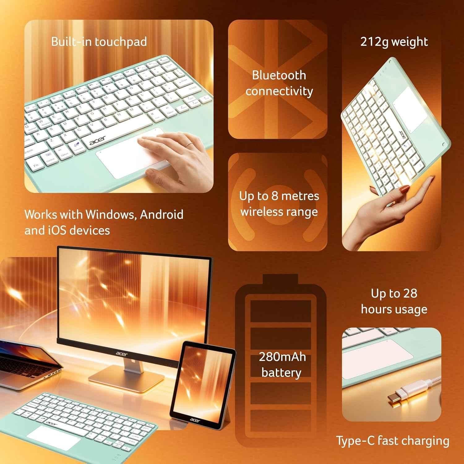 Acer Nano Pad 280mAh Green Touch Ultra Slim Portable Wireless Keyboard with Built-in Touchpad, ZC.A01SI.4YV - view 4