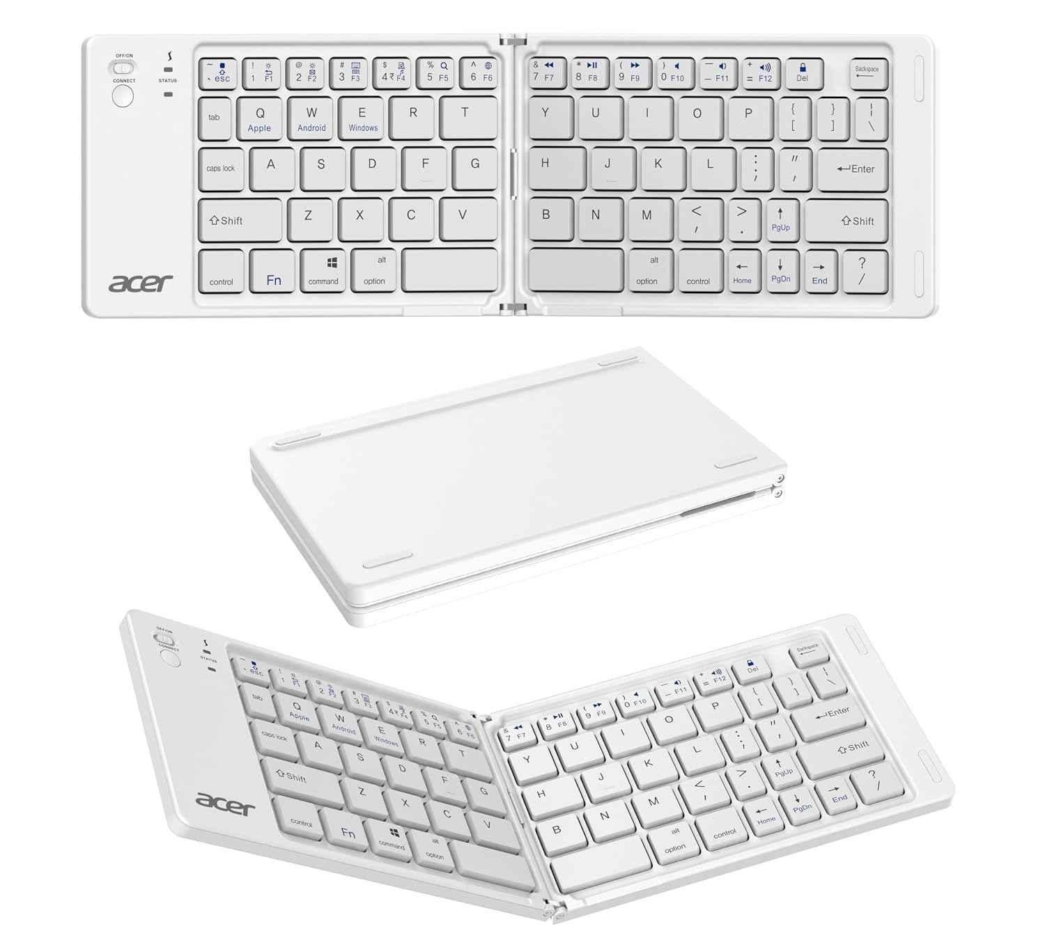 Acer MiniFold 180mAh 66-Key White Foldable Portable Bluetooth Keyboard with Bluetooth 5.0, Rechargeable Battery, Type-C Charging, ZC.A01SI.4YL
