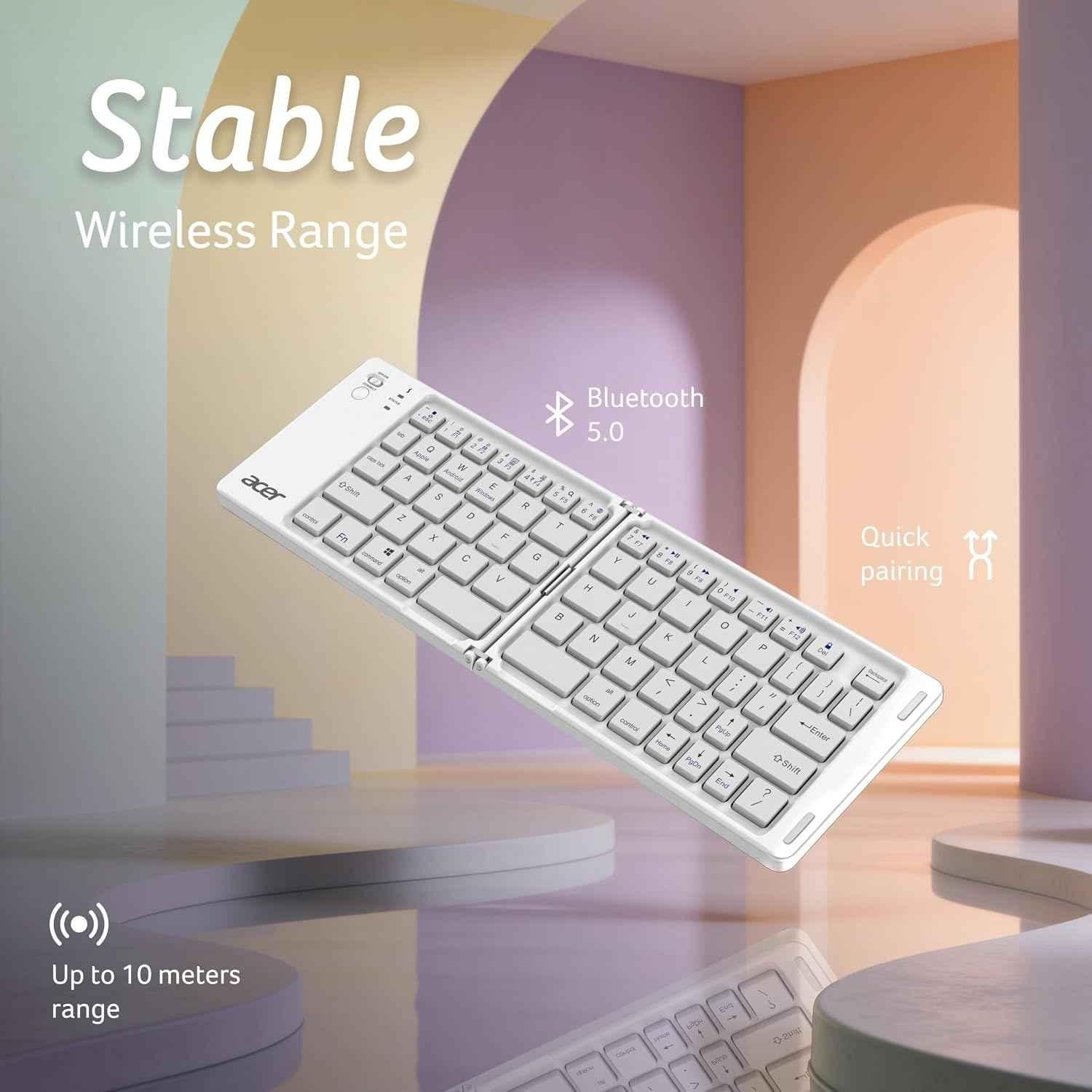 Acer MiniFold 180mAh 66-Key White Foldable Portable Bluetooth Keyboard with Bluetooth 5.0, Rechargeable Battery, Type-C Charging, ZC.A01SI.4YL - view 1
