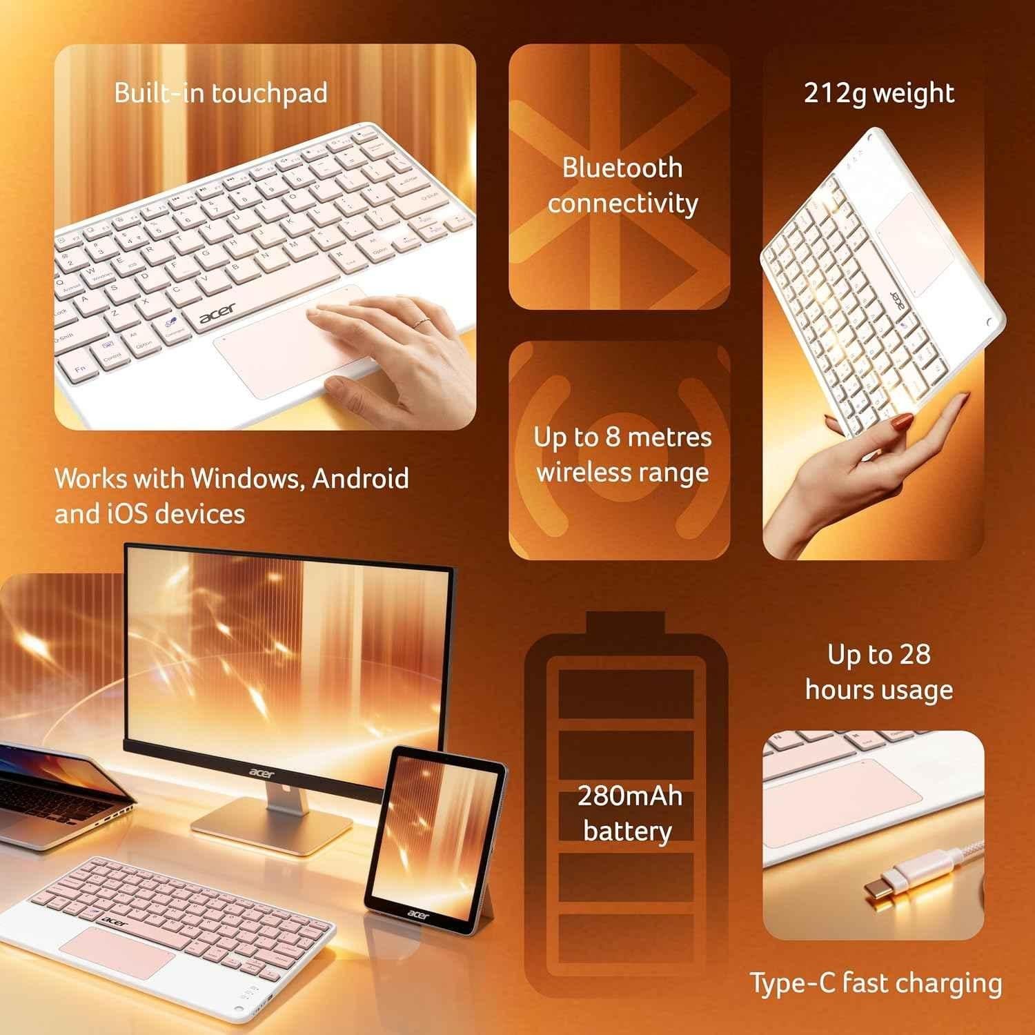 Acer Nano Pad 280mAh Peach Touch Ultra Slim Portable Wireless Keyboard with Built-in Touchpad ZC.A01SI.4YU - view 3
