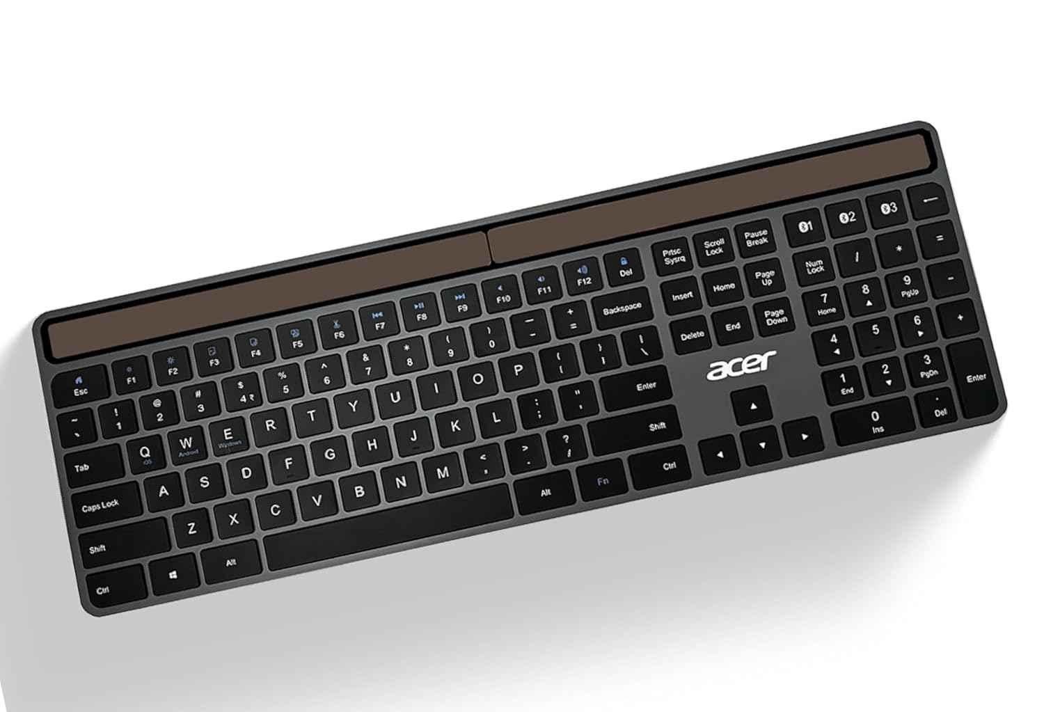 Acer Solaris 10m Aluminium & ABS Grey Solar Powered Bluetooth Keyboard, ZC.A01SI.1LH