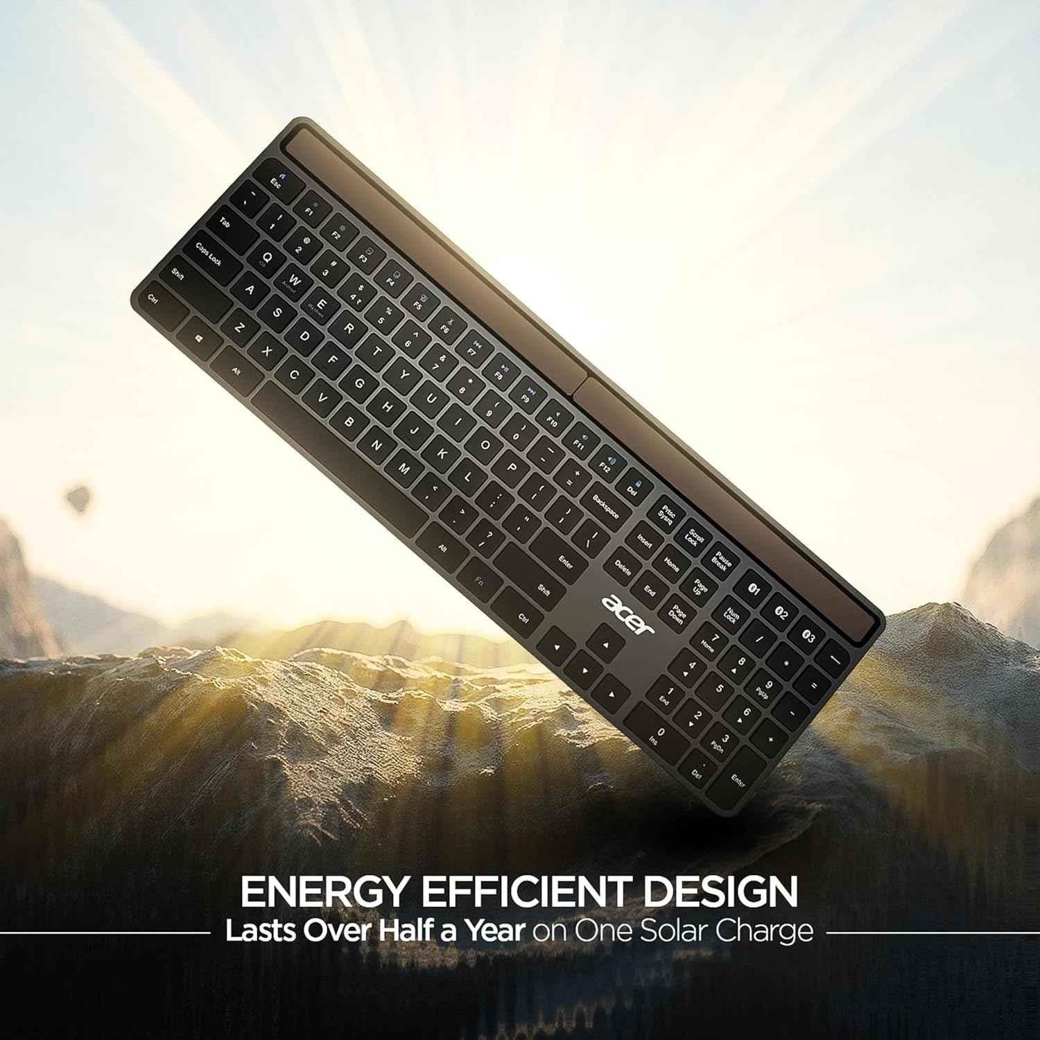 Acer Solaris 10m Aluminium & ABS Grey Solar Powered Bluetooth Keyboard, ZC.A01SI.1LH - view 2