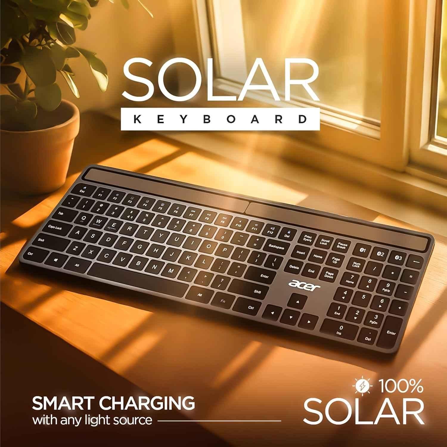 Acer Solaris 10m Aluminium & ABS Grey Solar Powered Bluetooth Keyboard, ZC.A01SI.1LH - view 5