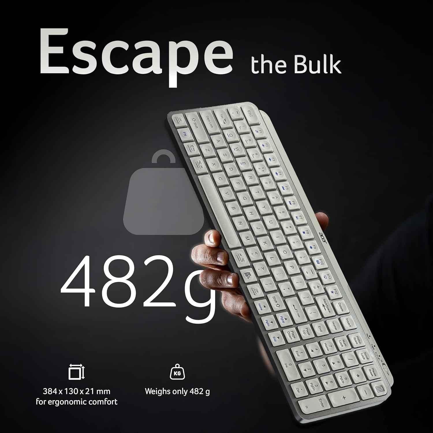 Acer KeyPro X105 2.4GHz ABS Silver Wireless Keyboard with Dual Mode, ZC.A01SI.3ZG - view 1