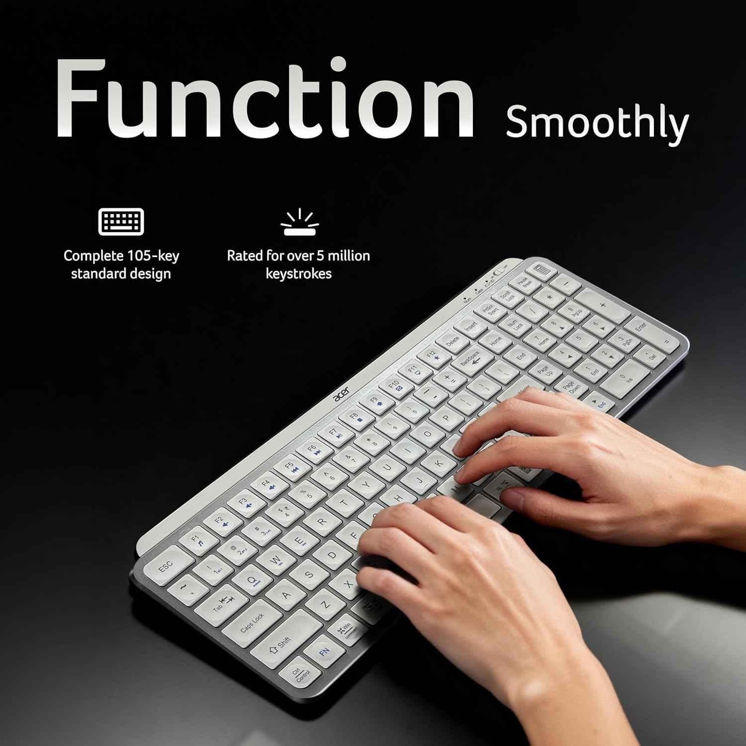 Acer KeyPro X105 2.4GHz ABS Silver Wireless Keyboard with Dual Mode, ZC.A01SI.3ZG - view 3