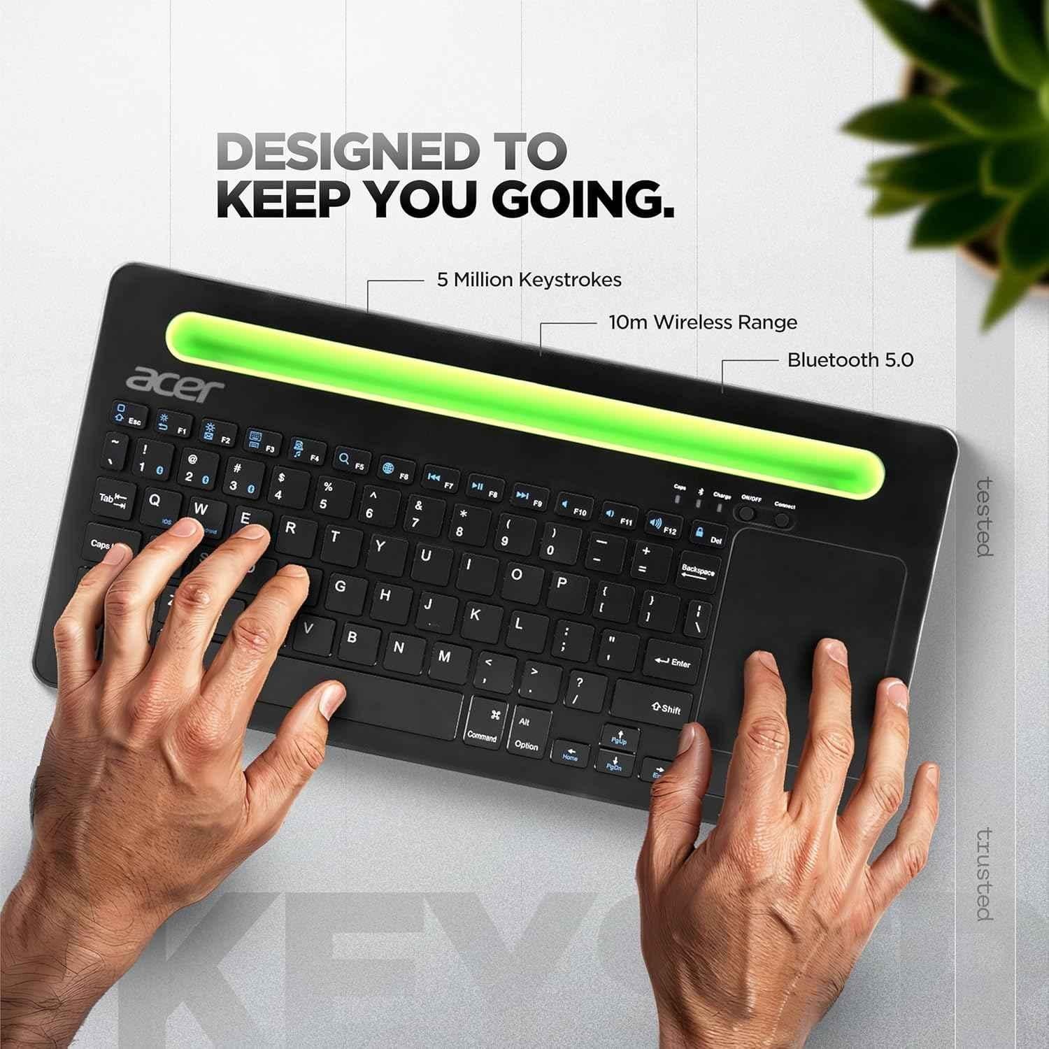 Acer SwiftConnect ABS Black Wireless Rechargeable Keyboard with Cradle & Dual Channel Switch, ZC.A01SI.224 - view 2