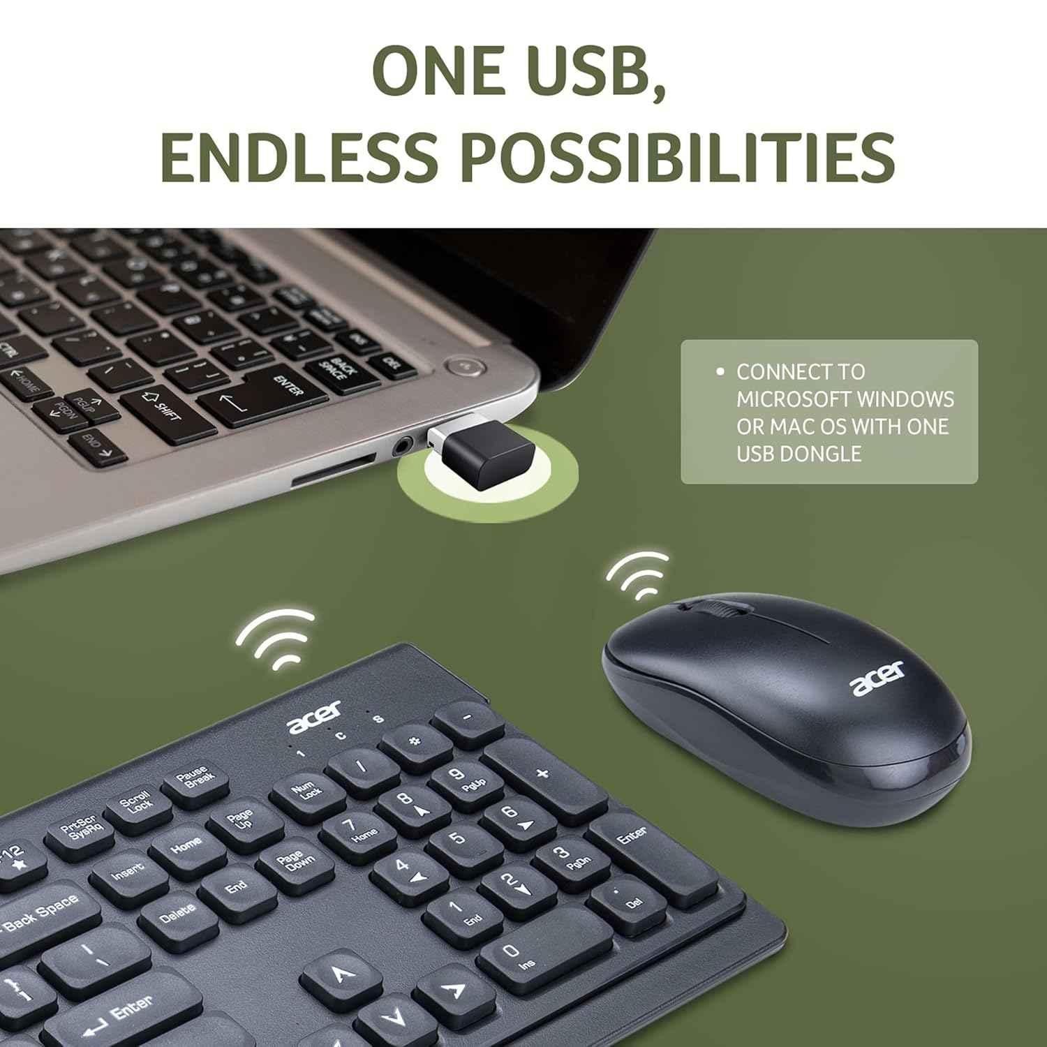 Acer Black Wireless Keyboard & Mouse Combo with 2.4 GHz Nano Receiver & 1600 DPI, ZC.A01SI.0EU - view 4