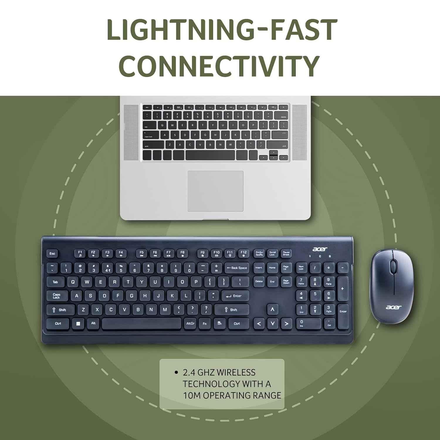 Acer Black Wireless Keyboard & Mouse Combo with 2.4 GHz Nano Receiver & 1600 DPI, ZC.A01SI.0EU - view 5