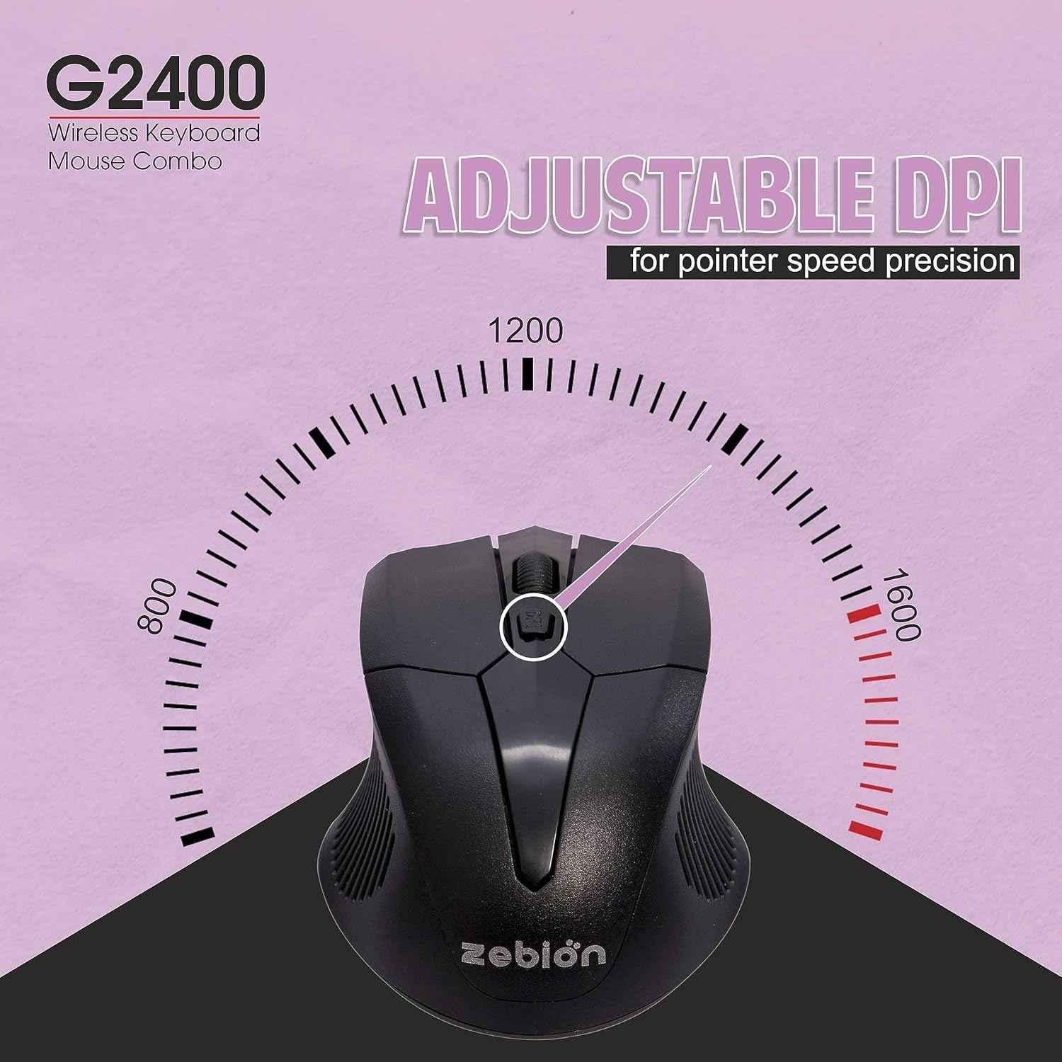 Zebion G2400 USB Wireless Black Keyboard & 1600dpi Wireless Mouse with Nano Receiver Combo, ITD-29 - view 1