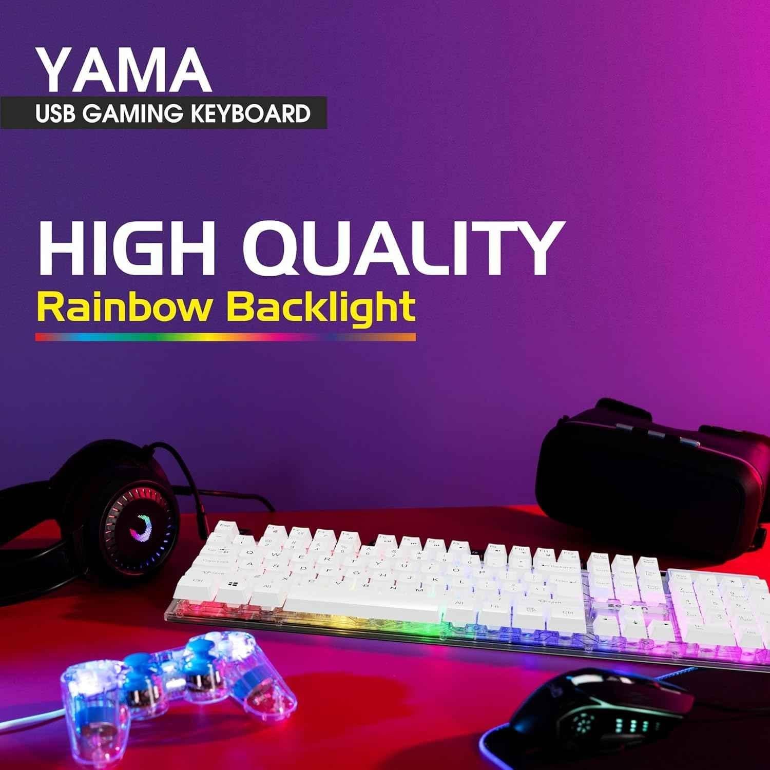 Zebion YAMA USB White Wired LED Gaming Keyboard with Splash Resistance & 104 Rainbow Backlit Keys - view 1