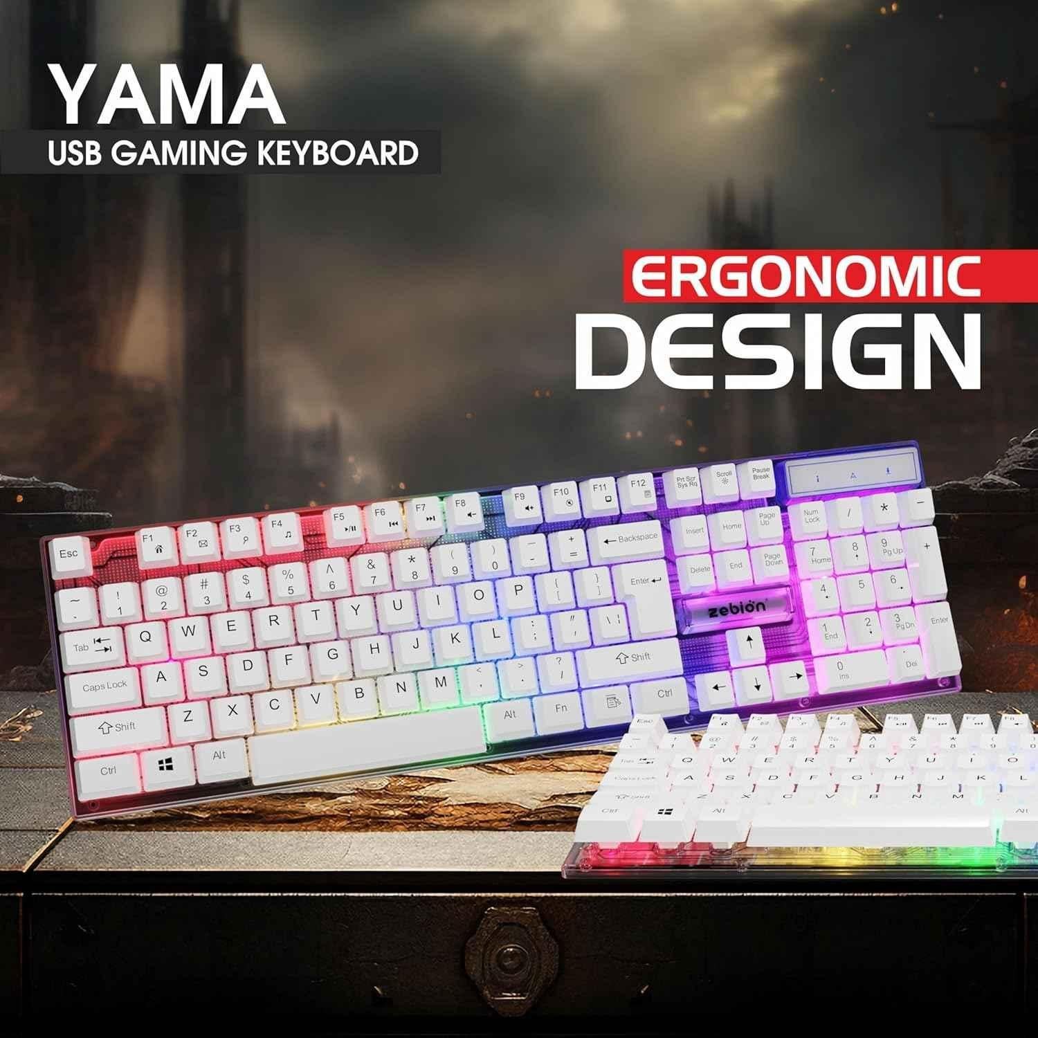 Zebion YAMA USB White Wired LED Gaming Keyboard with Splash Resistance & 104 Rainbow Backlit Keys - view 2