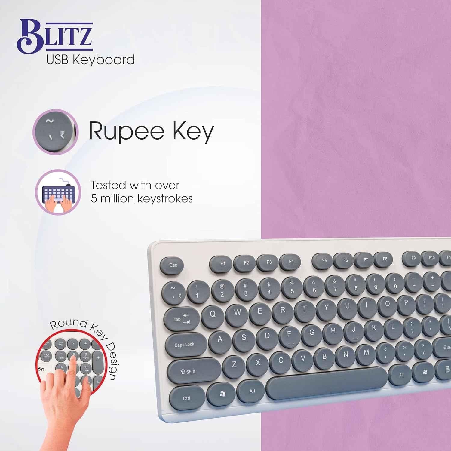 Zebion Blitz USB Grey Wired Keyboard with Retro Style Rounded Key Design - view 1