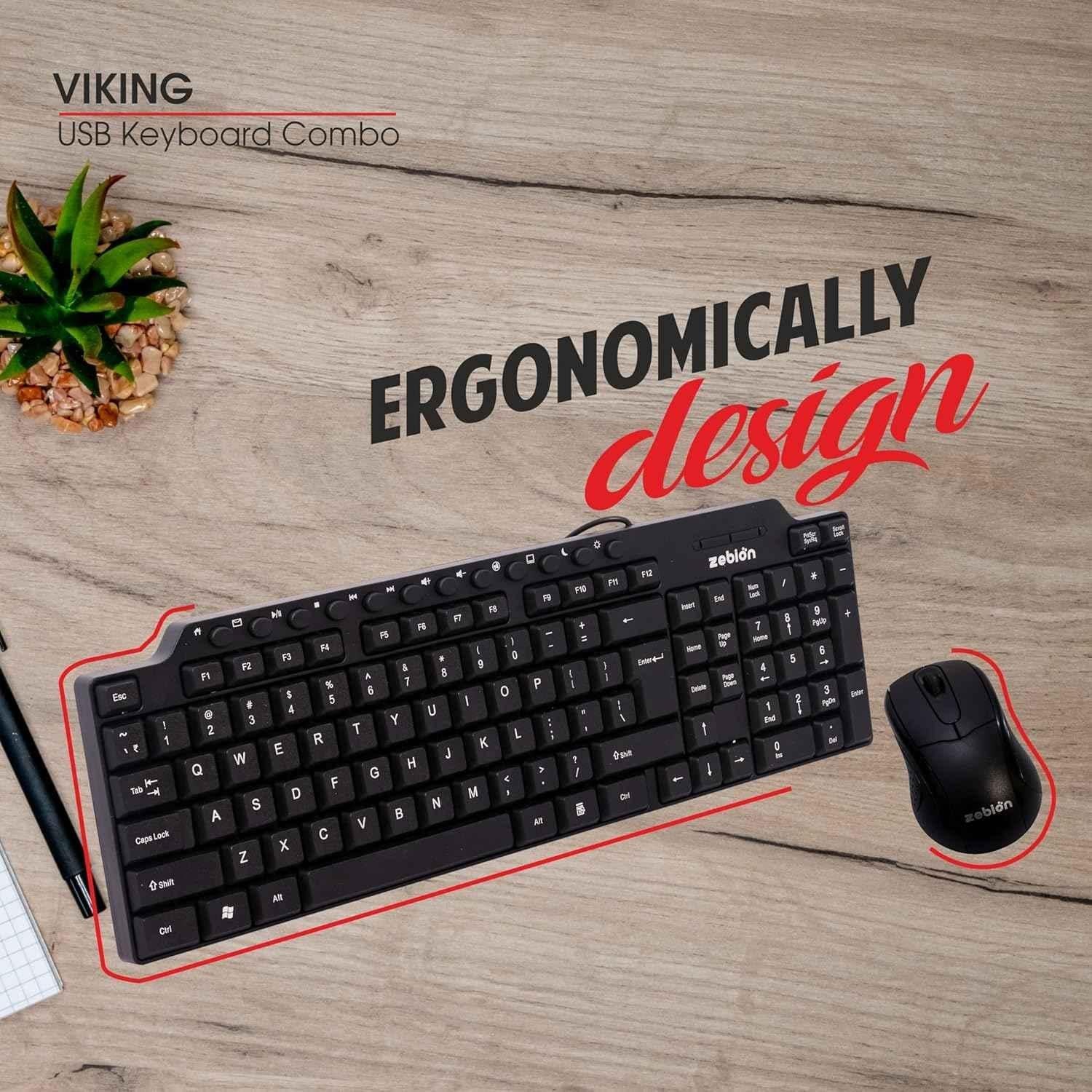 Zebion Vikings USB Wired Keyboard & 1200dpi Mouse with Nano Receiver Combo, ITD-27 - view 1