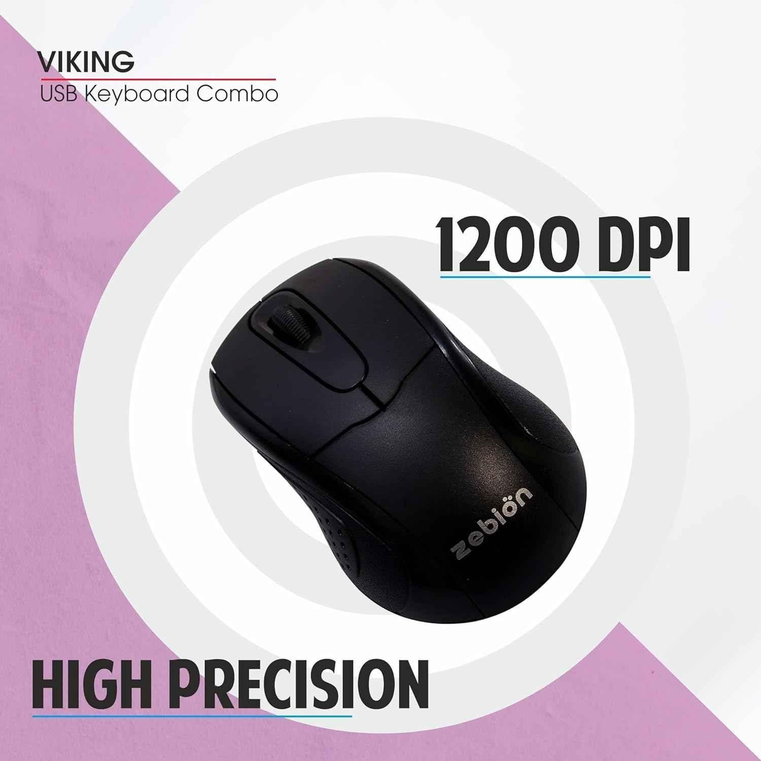 Zebion Vikings USB Wired Keyboard & 1200dpi Mouse with Nano Receiver Combo, ITD-27 - view 4