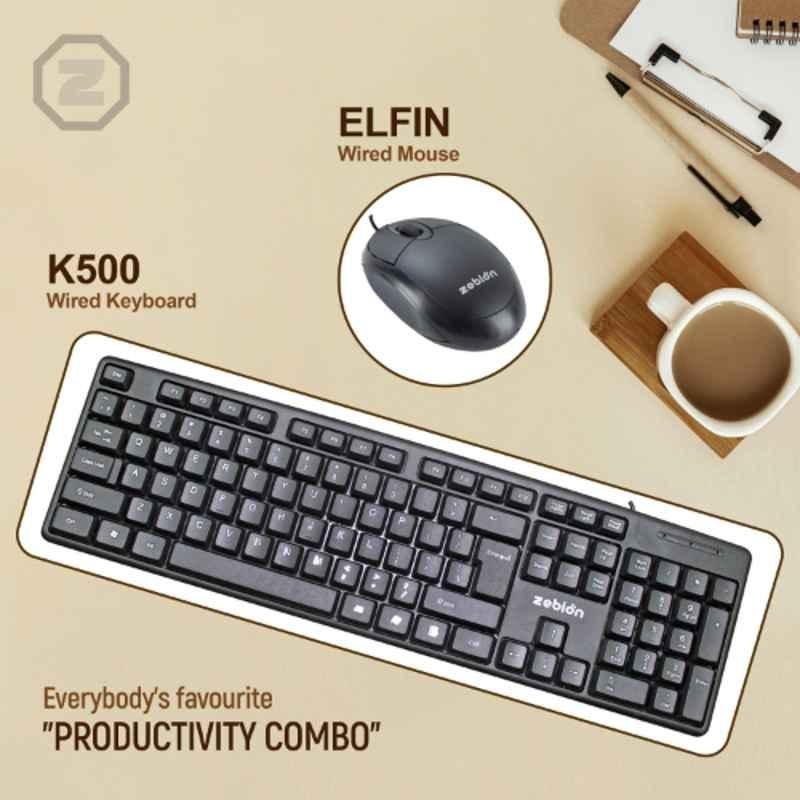 Zebion K500+Elfin Black USB Wired Mouse & Keyboard Combo - view 1