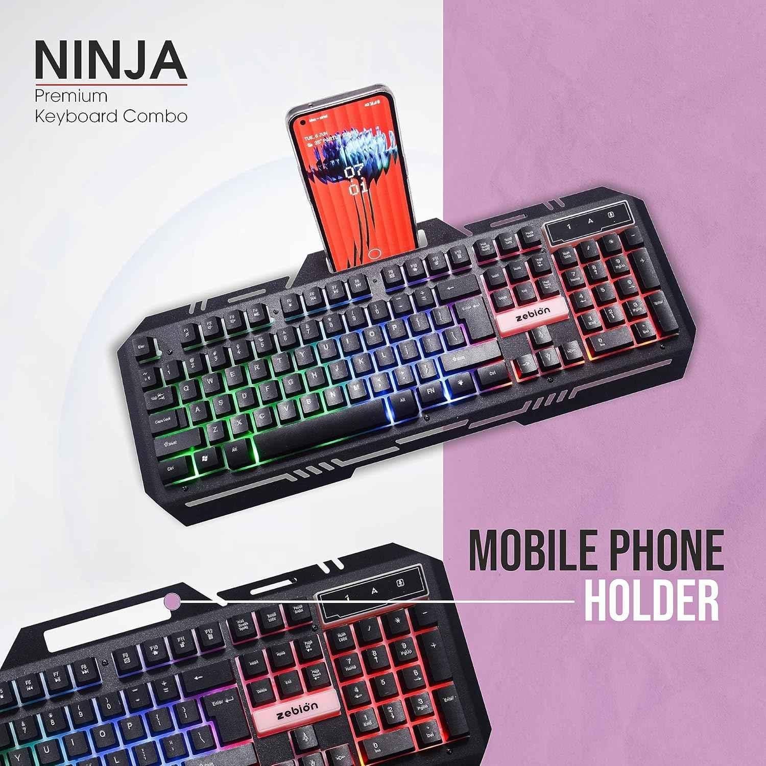 Zebion Ninja Gaming Wired 104 Keys USB 2.0 Black Keyboard & Ninja M 6 Buttons Multicolour LED Gaming Mouse Combo, ITD-25 - view 1