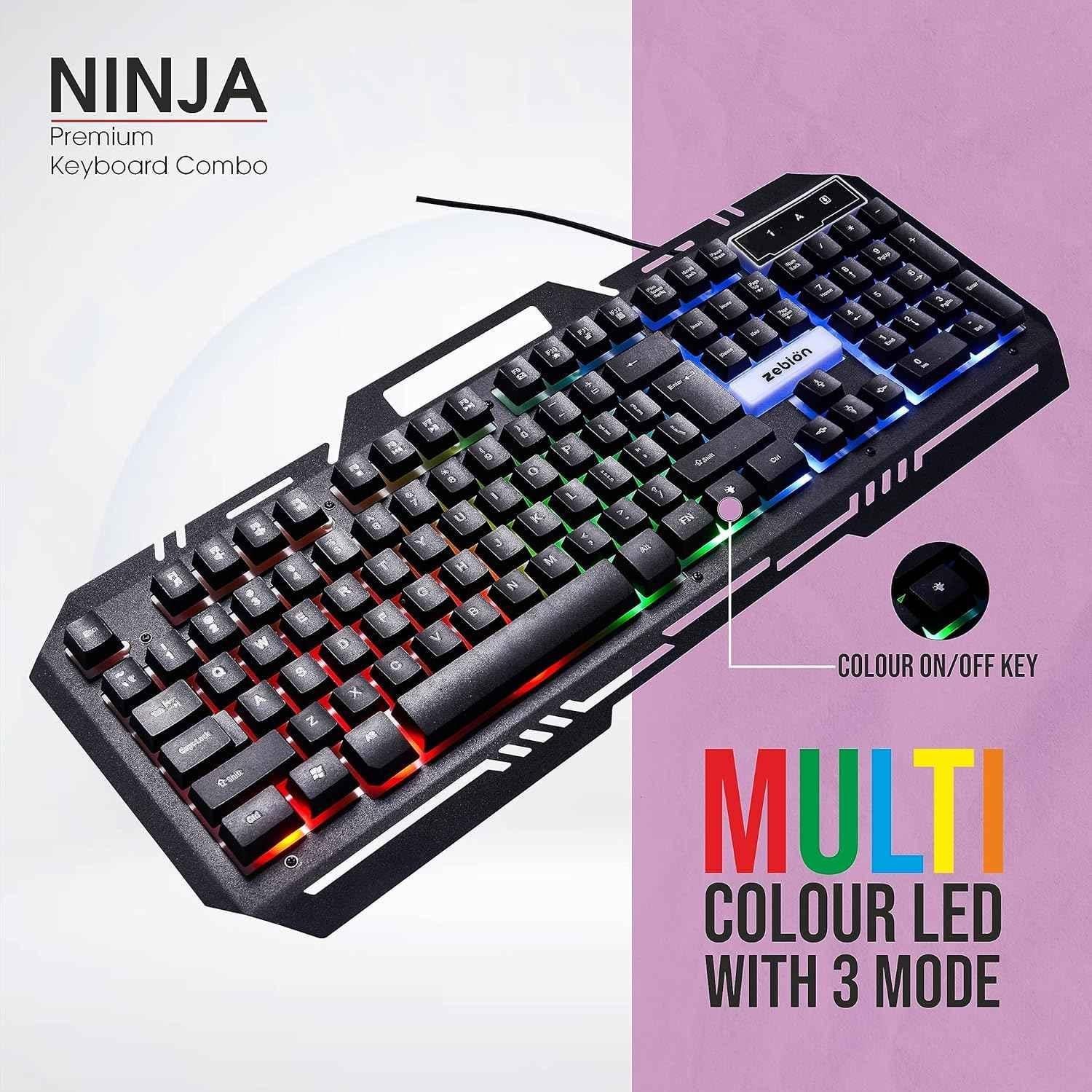 Zebion Ninja Gaming Wired 104 Keys USB 2.0 Black Keyboard & Ninja M 6 Buttons Multicolour LED Gaming Mouse Combo, ITD-25 - view 2