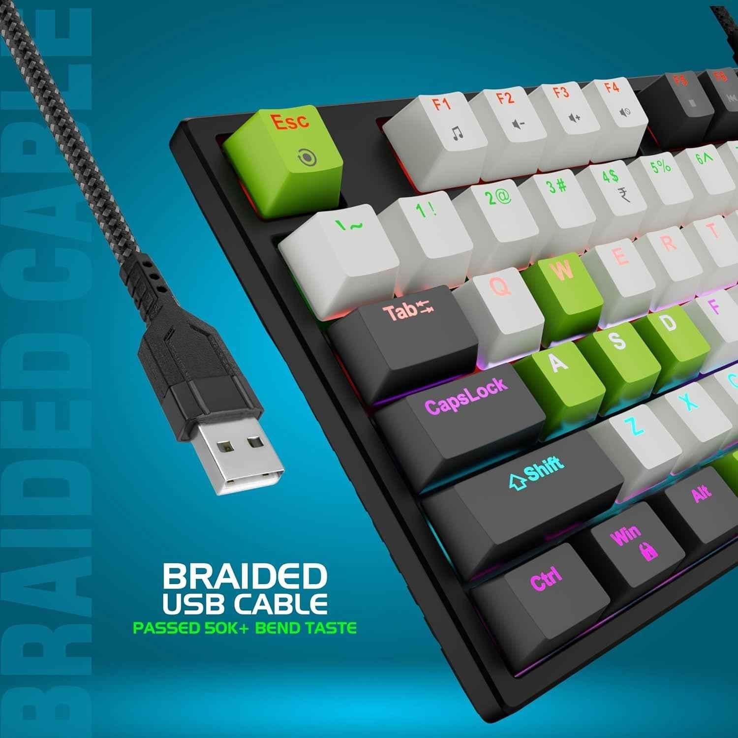Zebion Spear USB White & Green Wired Mechanical Gaming Keyboard with Tactile Switches, 16 Lighting Effects, 25 Anti Ghosting Keys & 12 Multimedia Keys - view 1