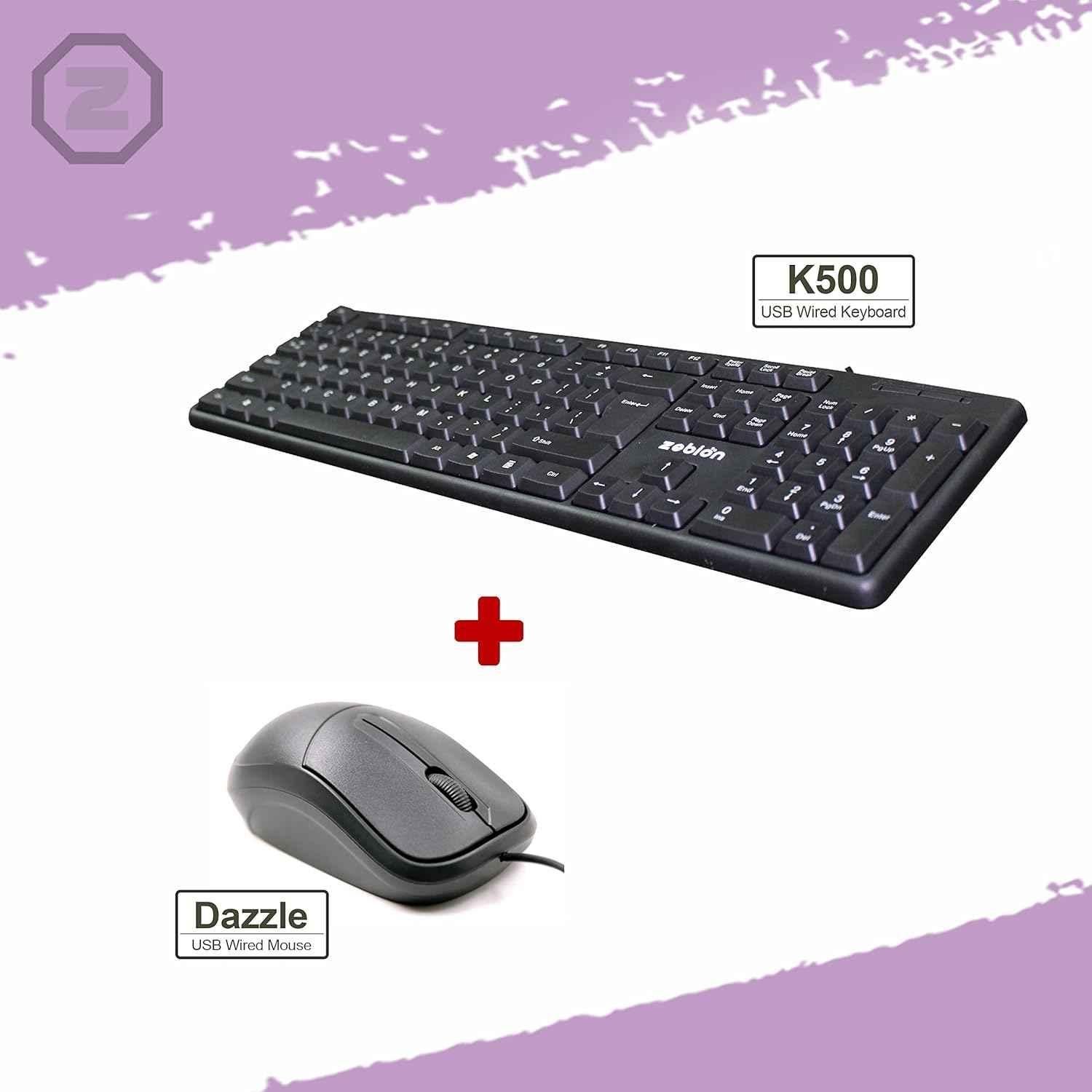 Zebion K500 102 Keys USB Wired Black Keyboard & Dazzle 3 Buttons Wired Optical Black Mouse Combo, ITD-35 - view 1