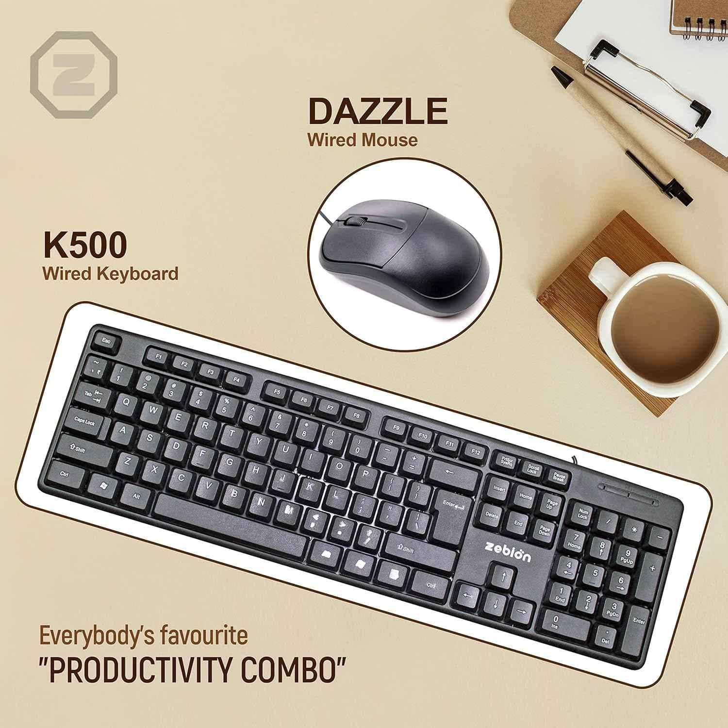 Zebion K500 102 Keys USB Wired Black Keyboard & Dazzle 3 Buttons Wired Optical Black Mouse Combo, ITD-35 - view 2