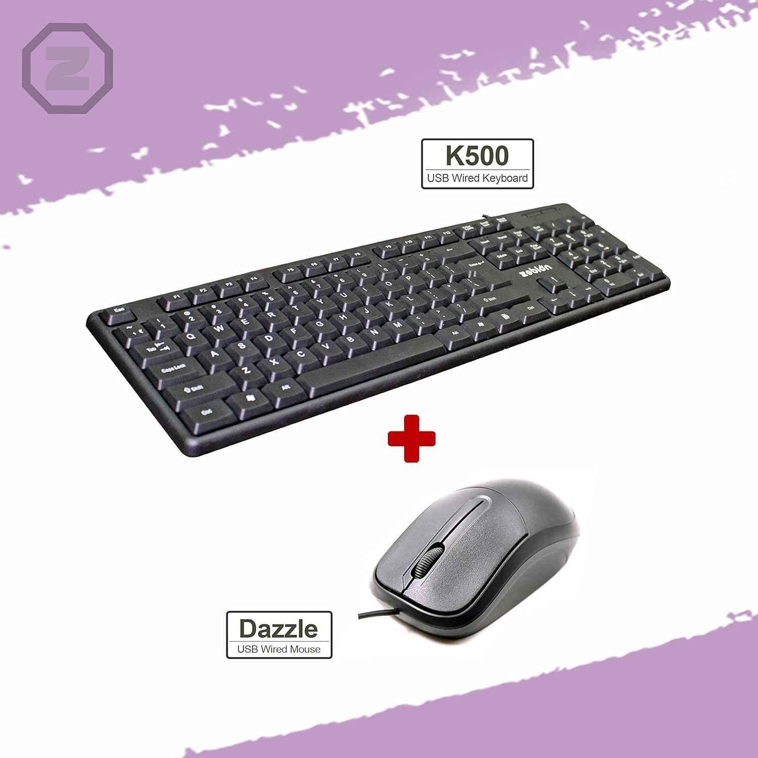 Zebion K500 102 Keys USB Wired Black Keyboard & Dazzle 3 Buttons Wired Optical Black Mouse Combo, ITD-35 - view 3