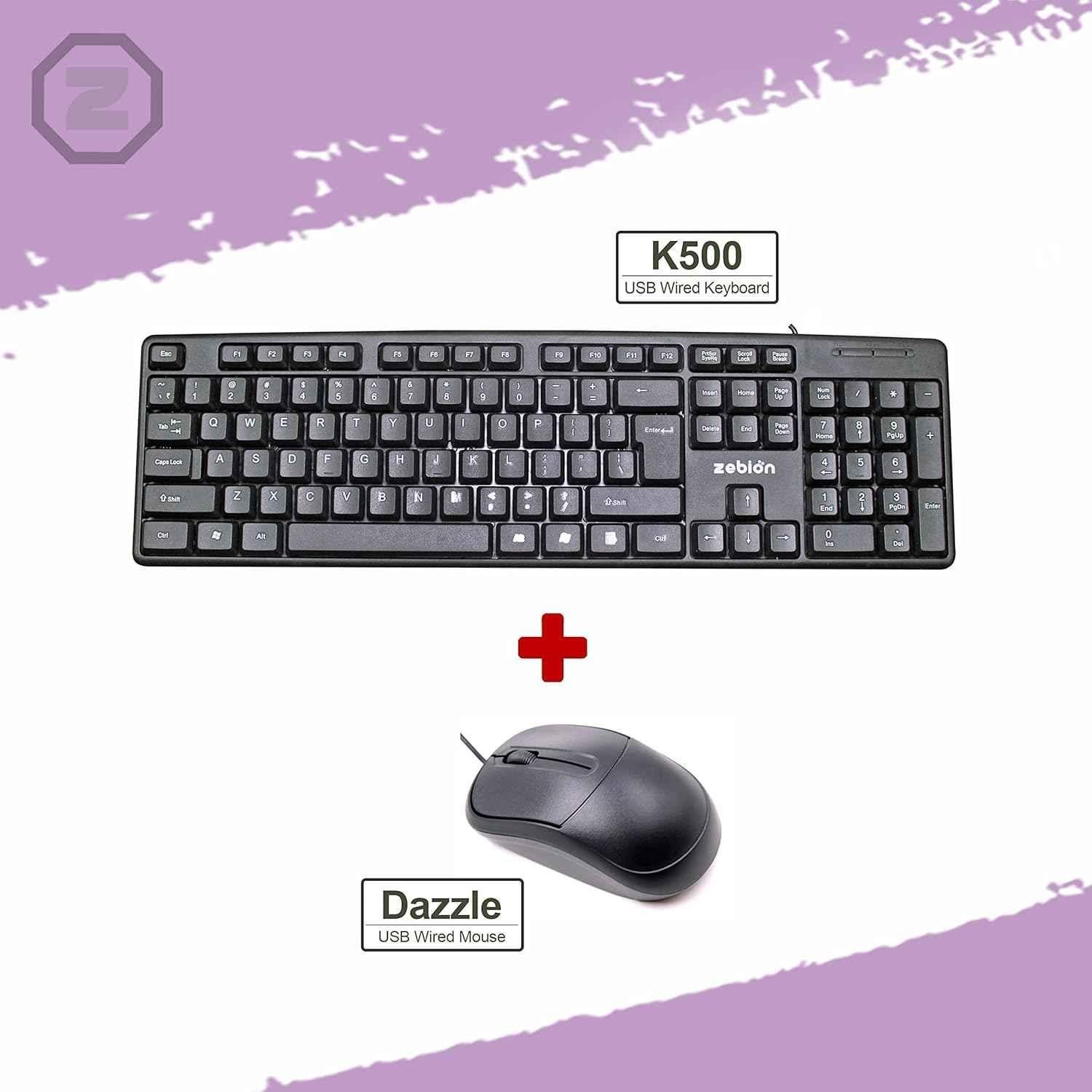 Zebion K500 102 Keys USB Wired Black Keyboard & Dazzle 3 Buttons Wired Optical Black Mouse Combo, ITD-35 - view 4