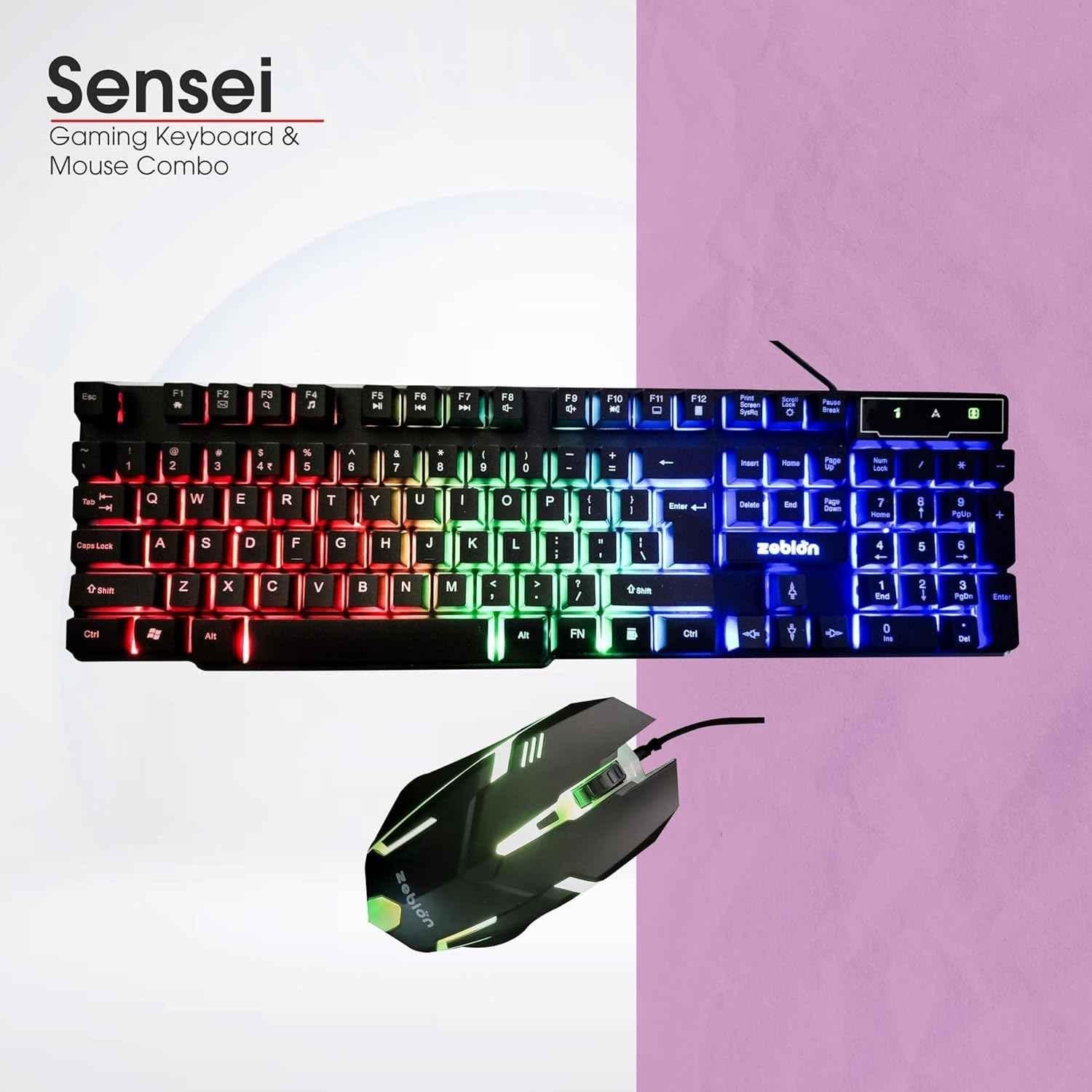 Zebion Sensei 104 Keys USB Wired Black Keyboard & 1600dpi 4 Buttons RGB LED Black Mouse Combo, ITD-32 - view 1