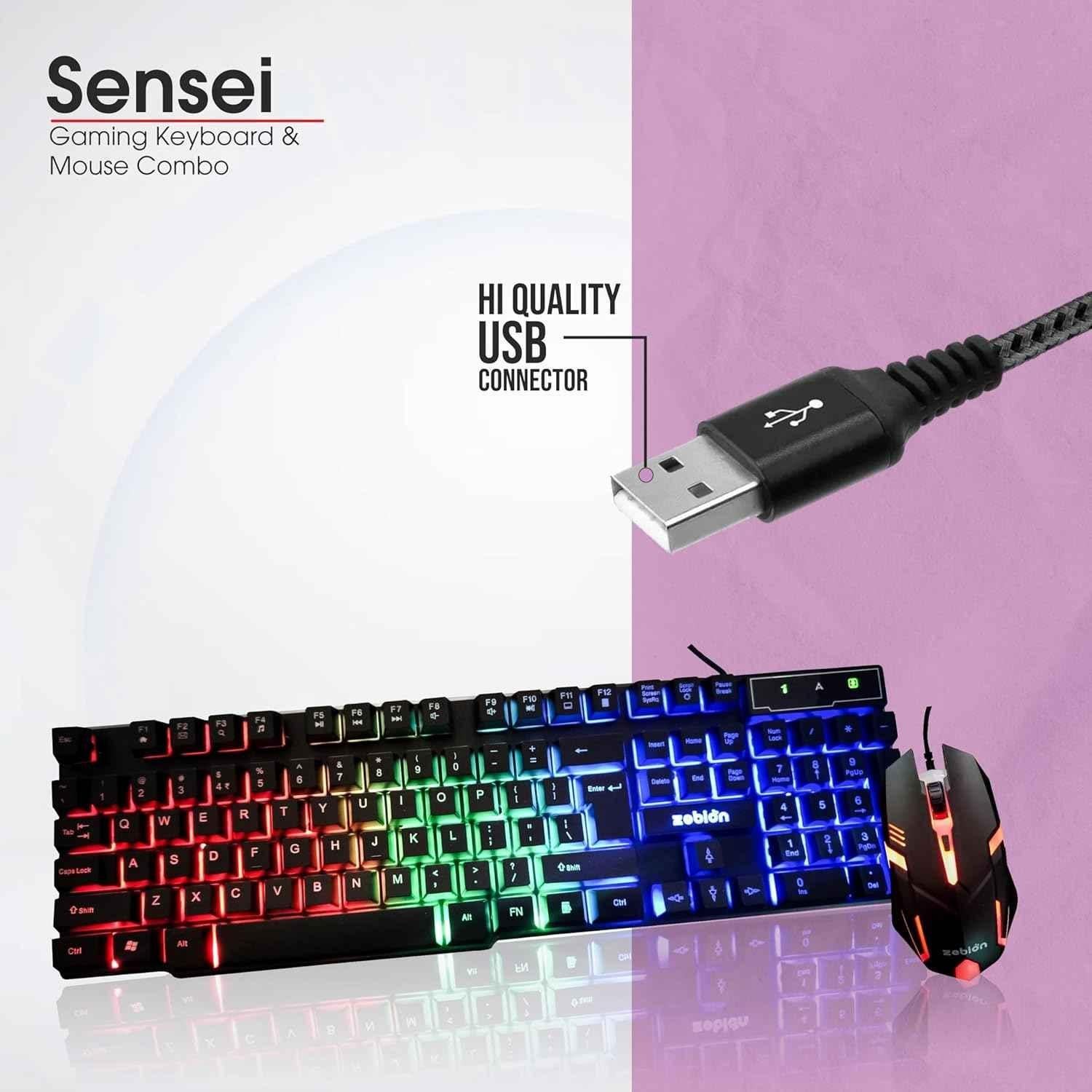 Zebion Sensei 104 Keys USB Wired Black Keyboard & 1600dpi 4 Buttons RGB LED Black Mouse Combo, ITD-32 - view 4
