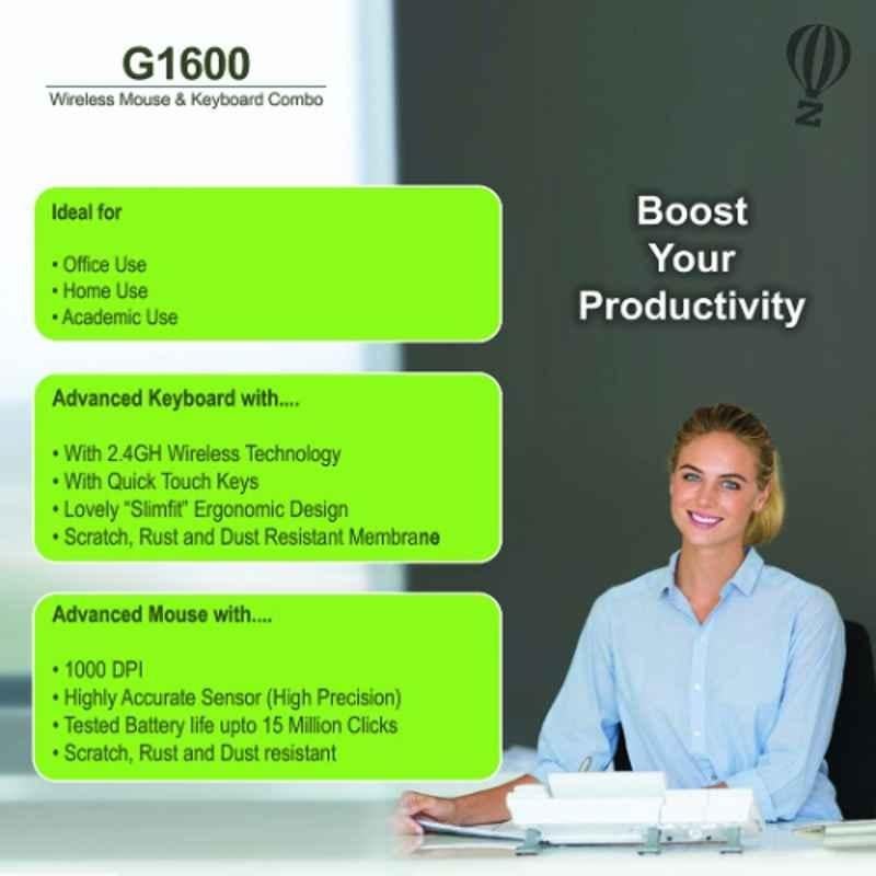 Zebion G1600 Wireless Keyboard Mouse Combo with Nano Receiver with 1 Year Warrenty - view 1