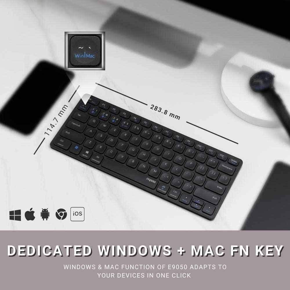 Rapoo Dark Grey Bluetooth Rechargeable Type-C USB Wireless Keyboard, E9050G - view 1